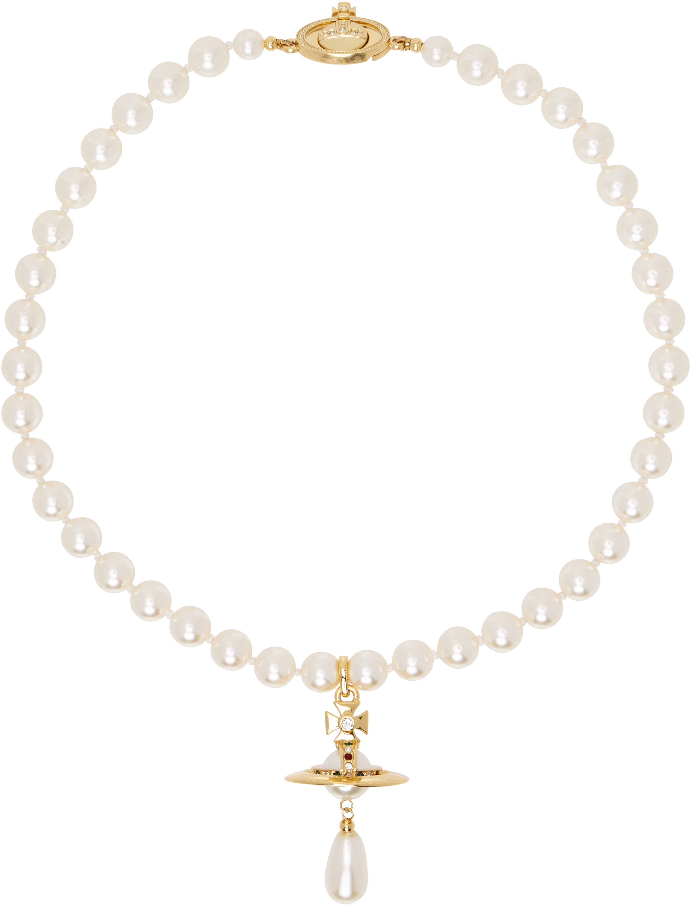 Vivienne Westwood Gold & White One Row Faux-pearl Drop Choker In R118 Gold/pearl/mult