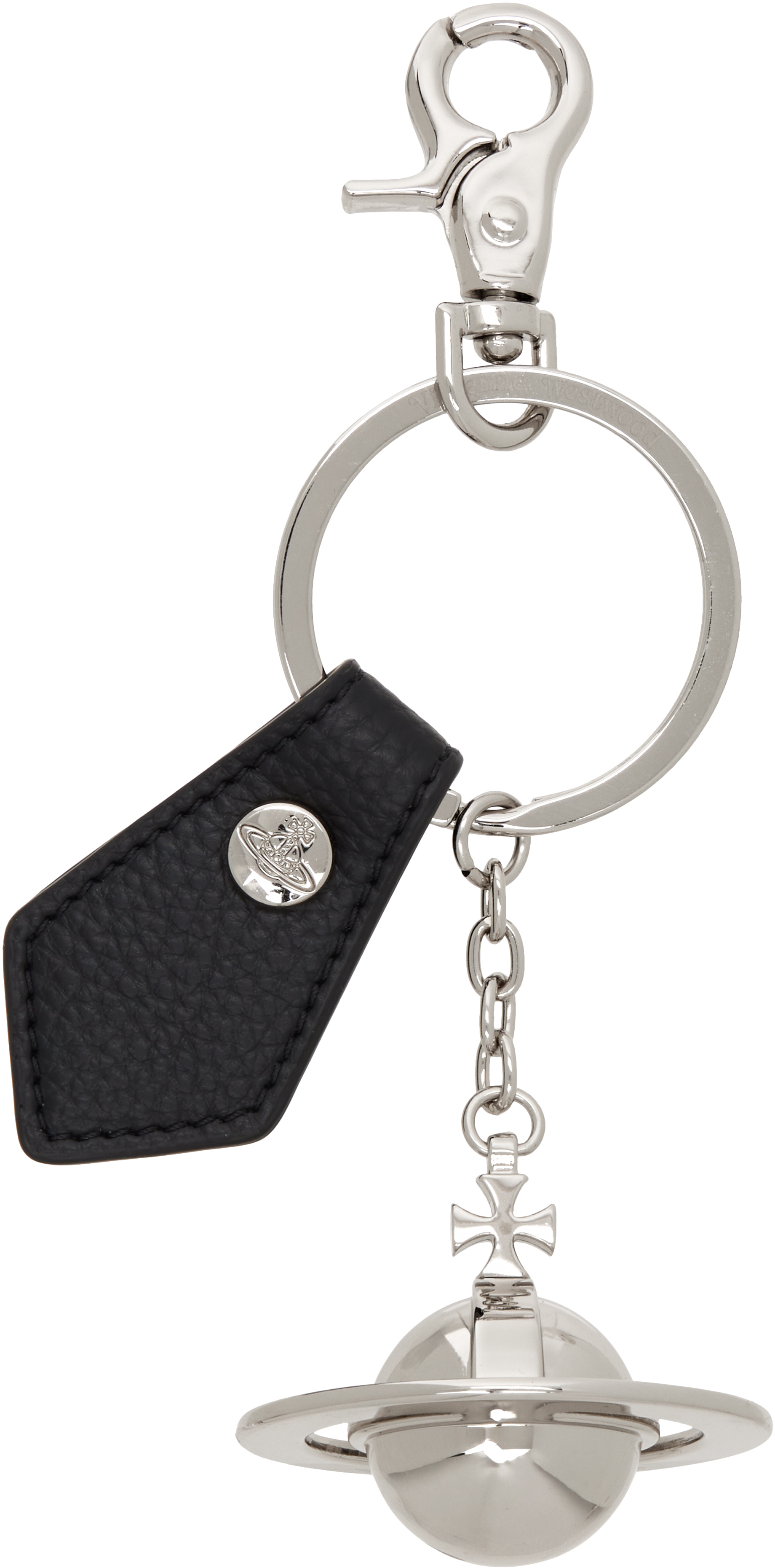 Vivienne Westwood Silver 3d Orb Keychain In N403 Black Pu Grain