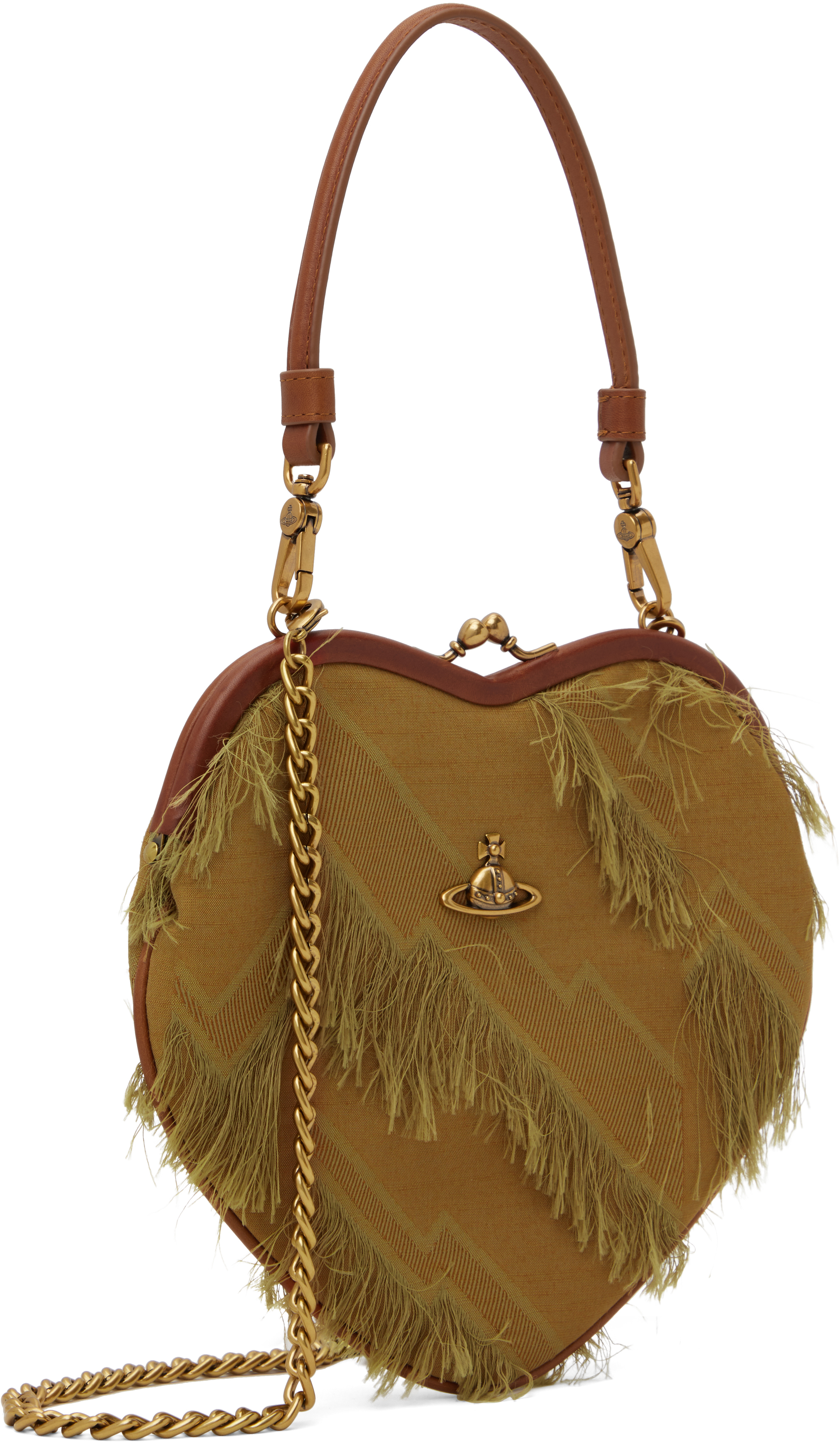 Vivienne Westwood Khaki & Brown Fringes Fil Coupé Belle Heart Frame Bag In C407 Brown