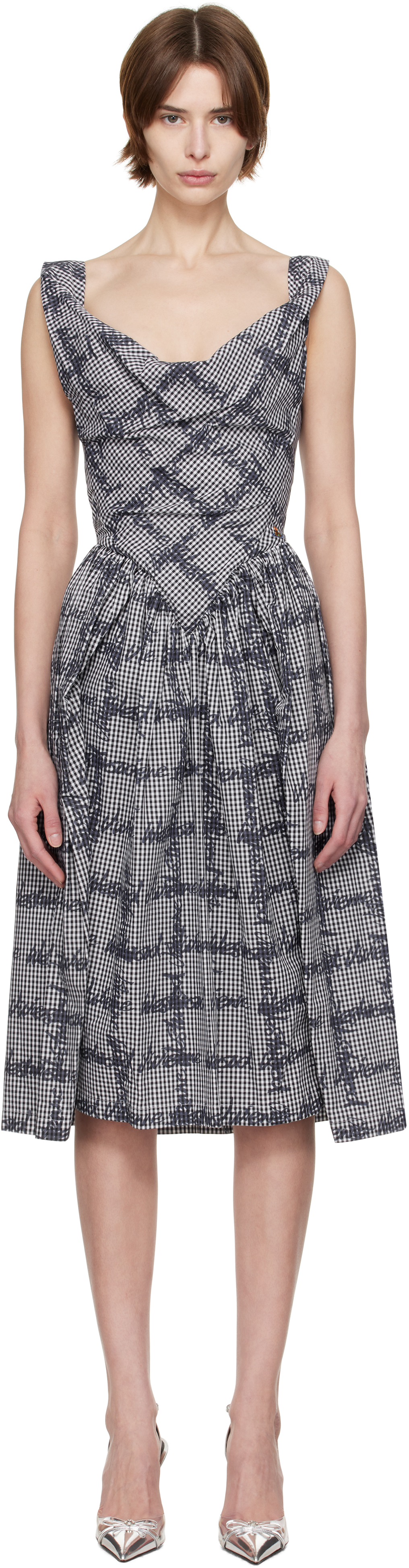 VIVIENNE WESTWOOD ワンピース Sunday gingham cotton 1014754 Sunday gingham cotton corset midi dress in black - Vivienne