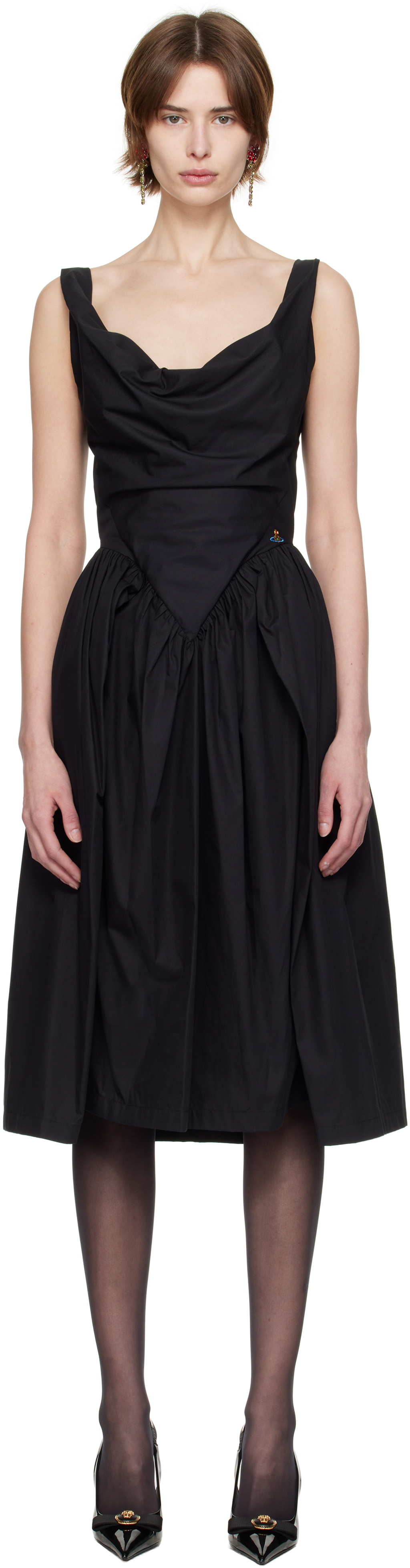 Vivienne Westwood Square Neckline Sleeveless Flared Skirt Mini Length Draped Detail In Black