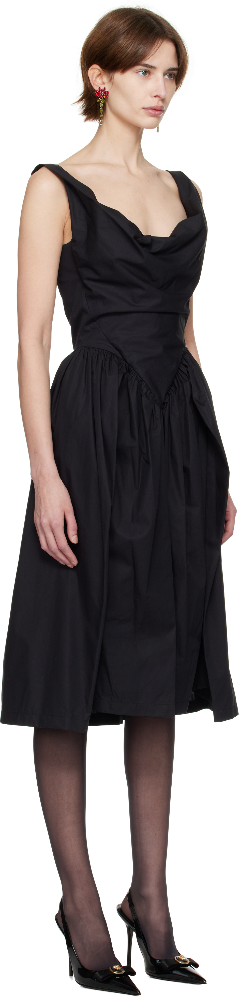 Vivienne Westwood Square Neckline Sleeveless Flared Skirt Mini Length Draped Detail In Black