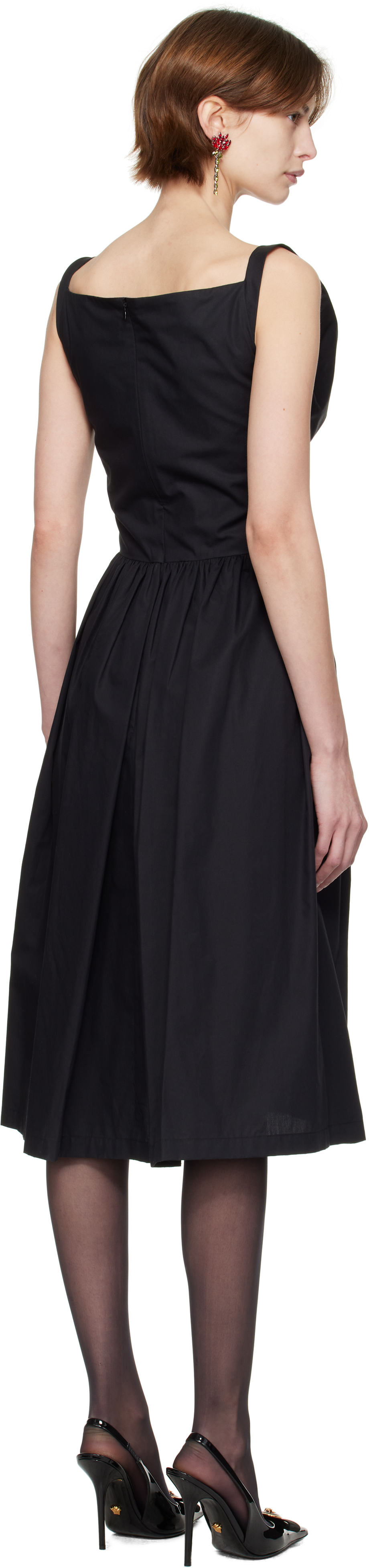 Vivienne Westwood Square Neckline Sleeveless Flared Skirt Mini Length Draped Detail In Black