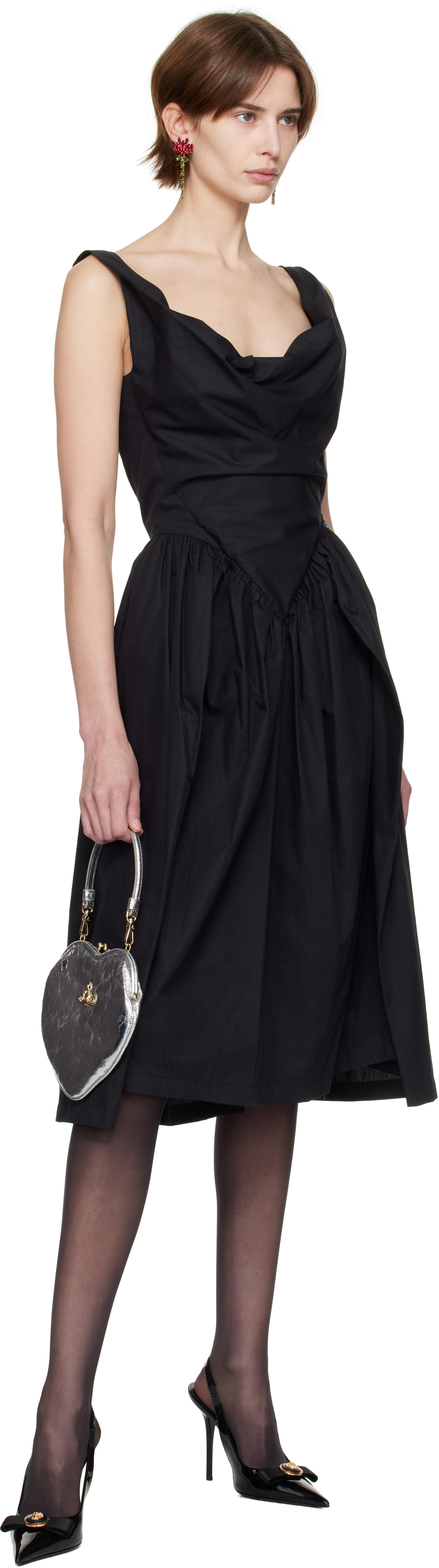 Vivienne Westwood Square Neckline Sleeveless Flared Skirt Mini Length Draped Detail In Black
