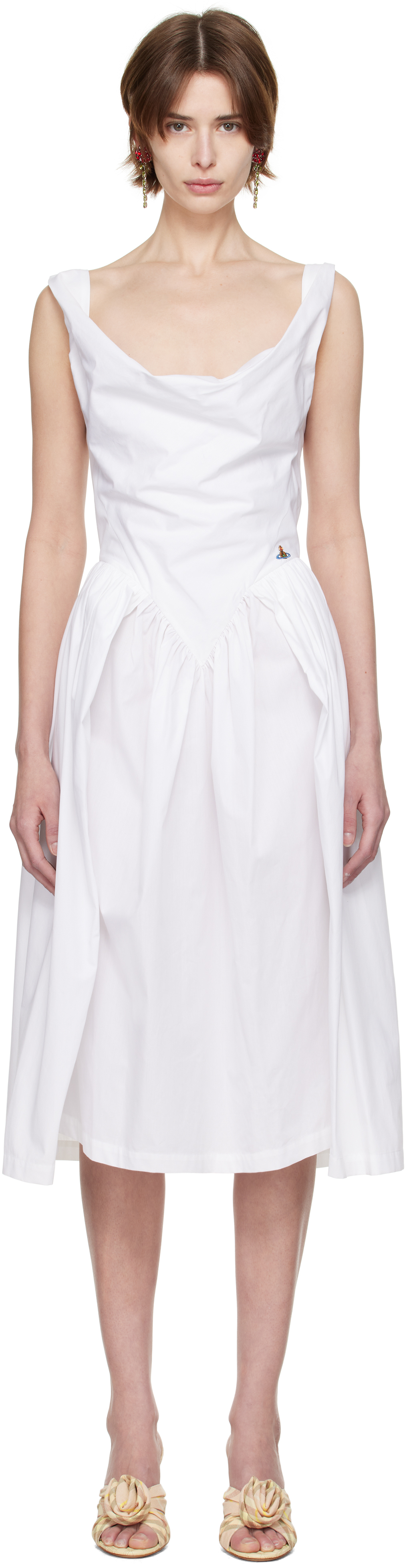 Vivienne Westwood Sunday Draped Cotton And Silk Midi Dress In A401 White