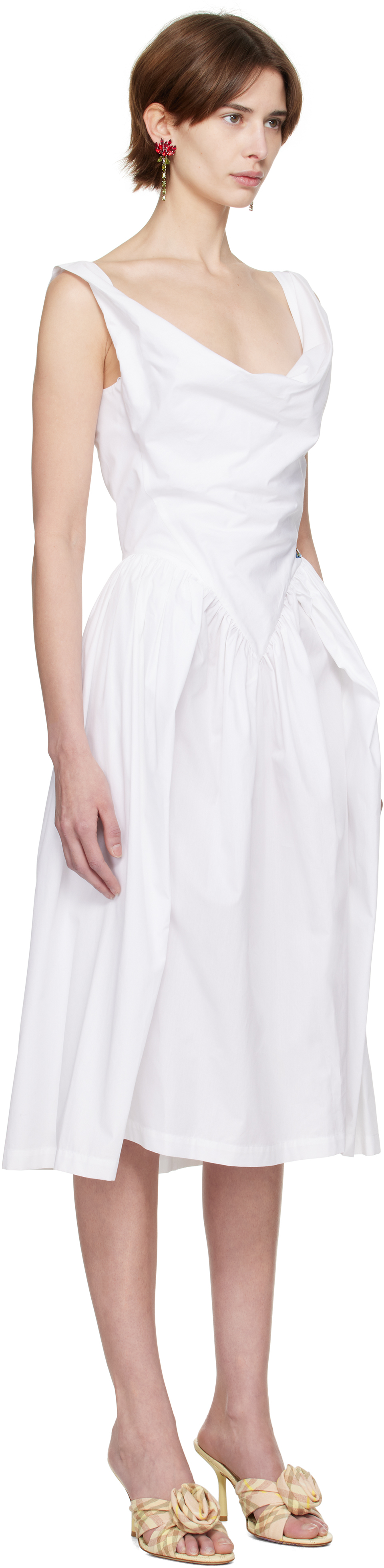 Vivienne Westwood Sunday Draped Cotton And Silk Midi Dress In A401 White