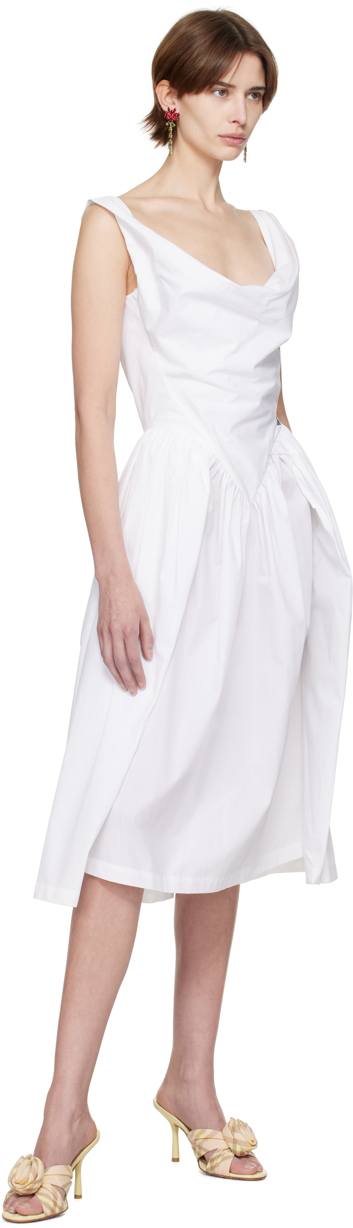 Vivienne Westwood Sunday Draped Cotton And Silk Midi Dress In A401 White