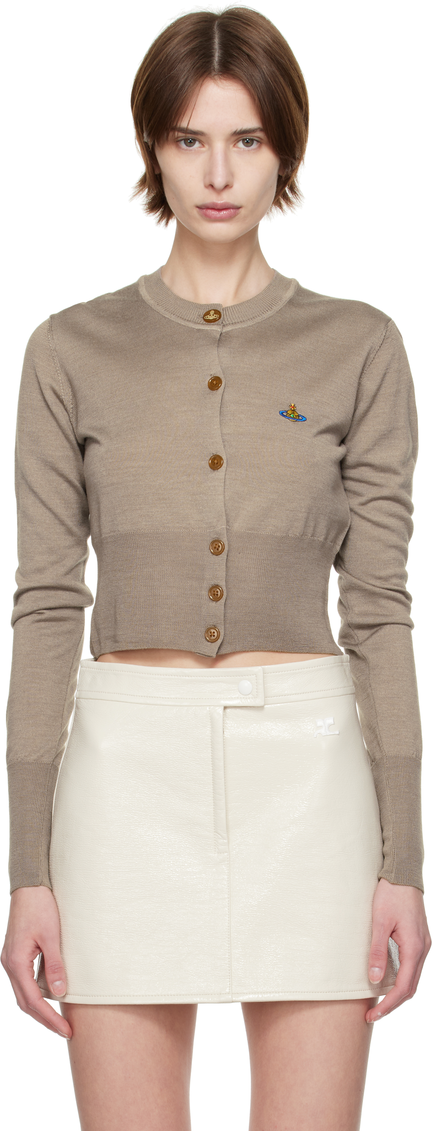 Vivienne Westwood Stone Virgin Wool Orb Bea Cardigan In C403 Sand
