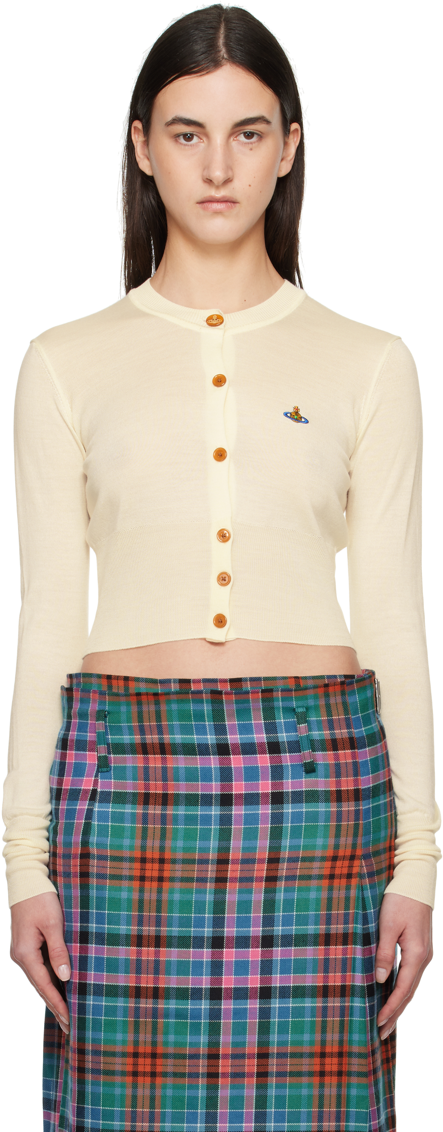 Shop Vivienne Westwood Off-white Bea Cropped Cardigan In A408 Cream