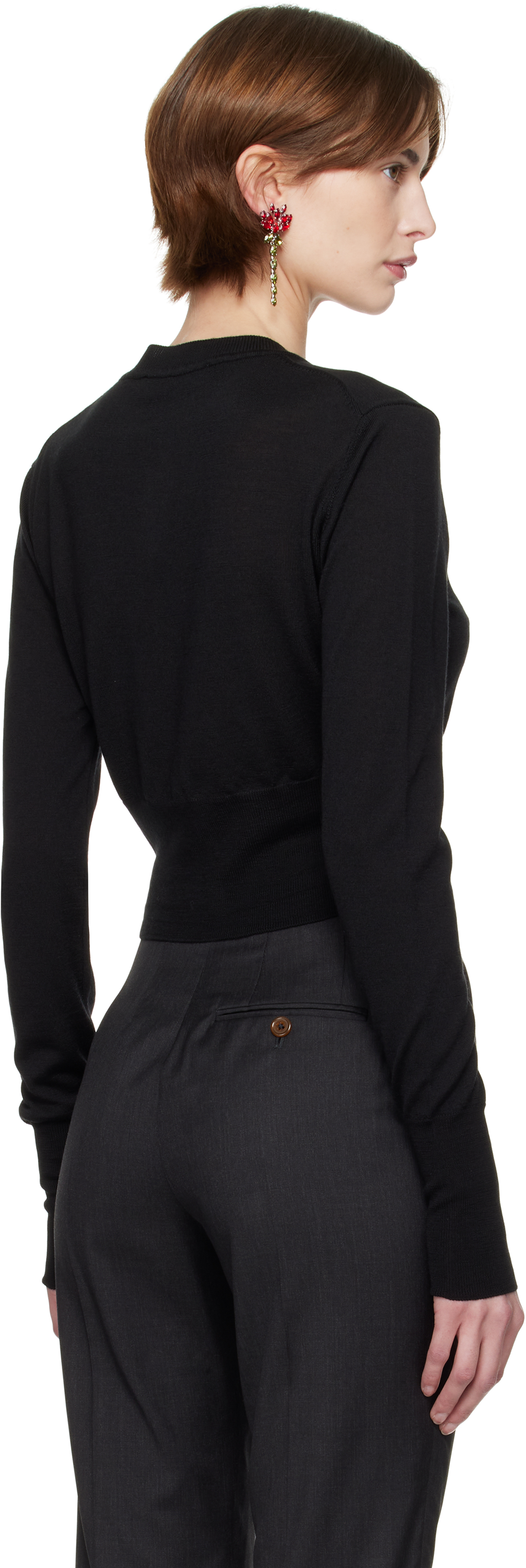 Vivienne Westwood Bea Black Cropped Cardigan With Round Neck And Front Orb Embroidery In Cotton Woman In N402 Black