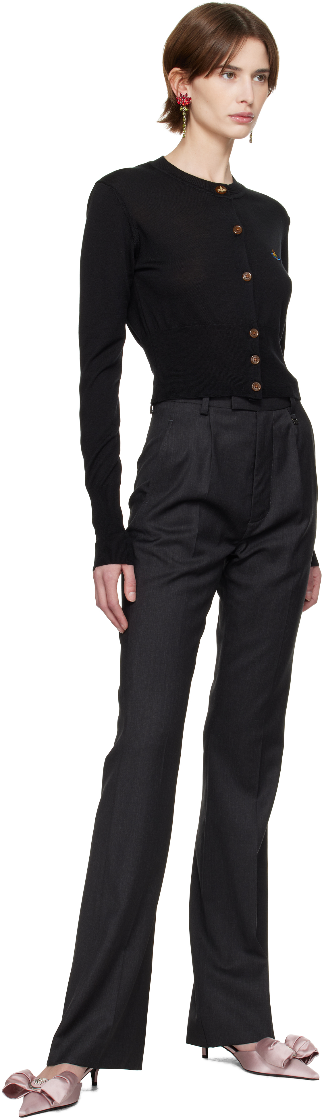 Vivienne Westwood Bea Black Cropped Cardigan With Round Neck And Front Orb Embroidery In Cotton Woman In N402 Black