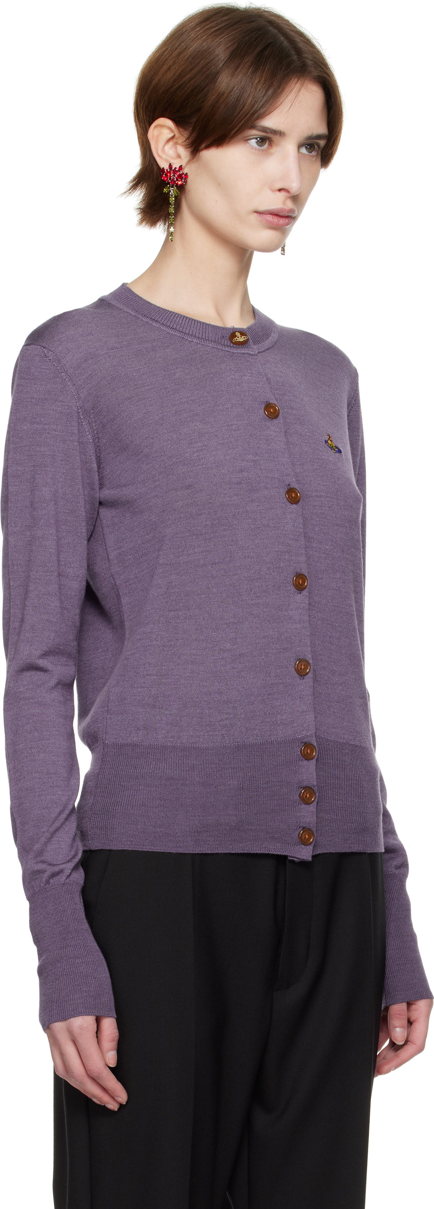 Vivienne Westwood Wool Blend Bea Cardigan With Ribbed Cuffs And Hem In J402 Lavender