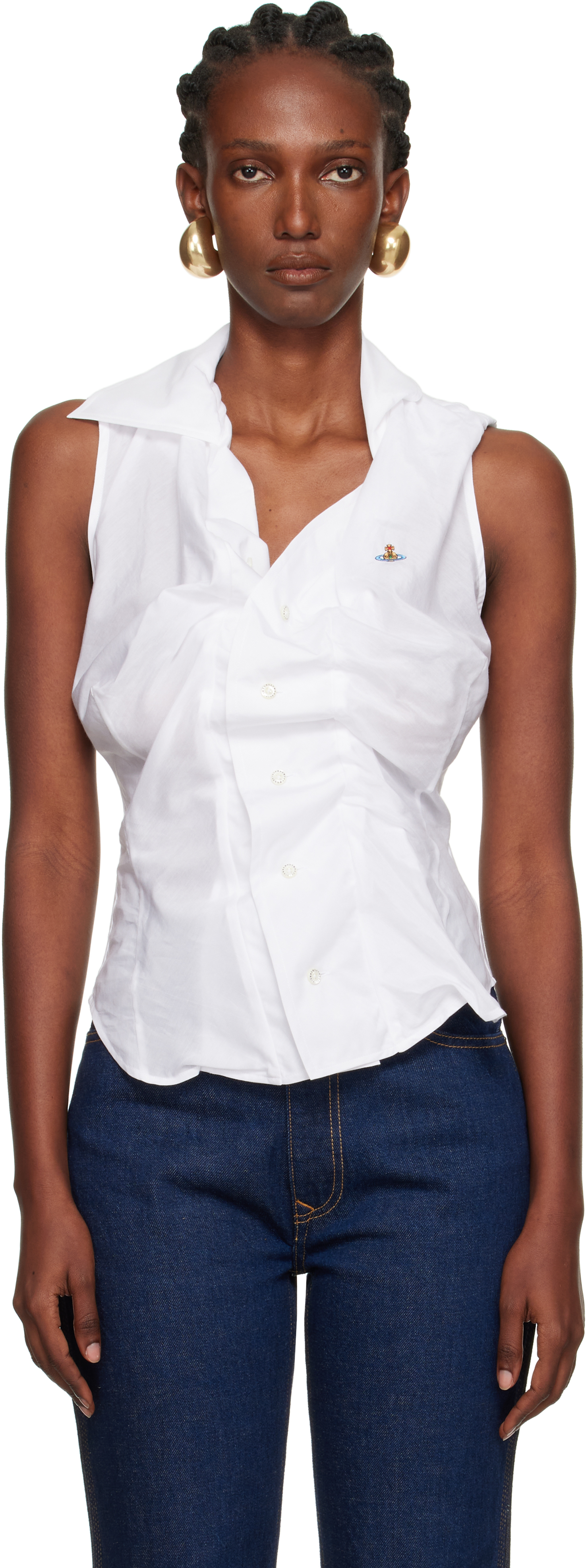 White Short Sleeve Drunken Shirt