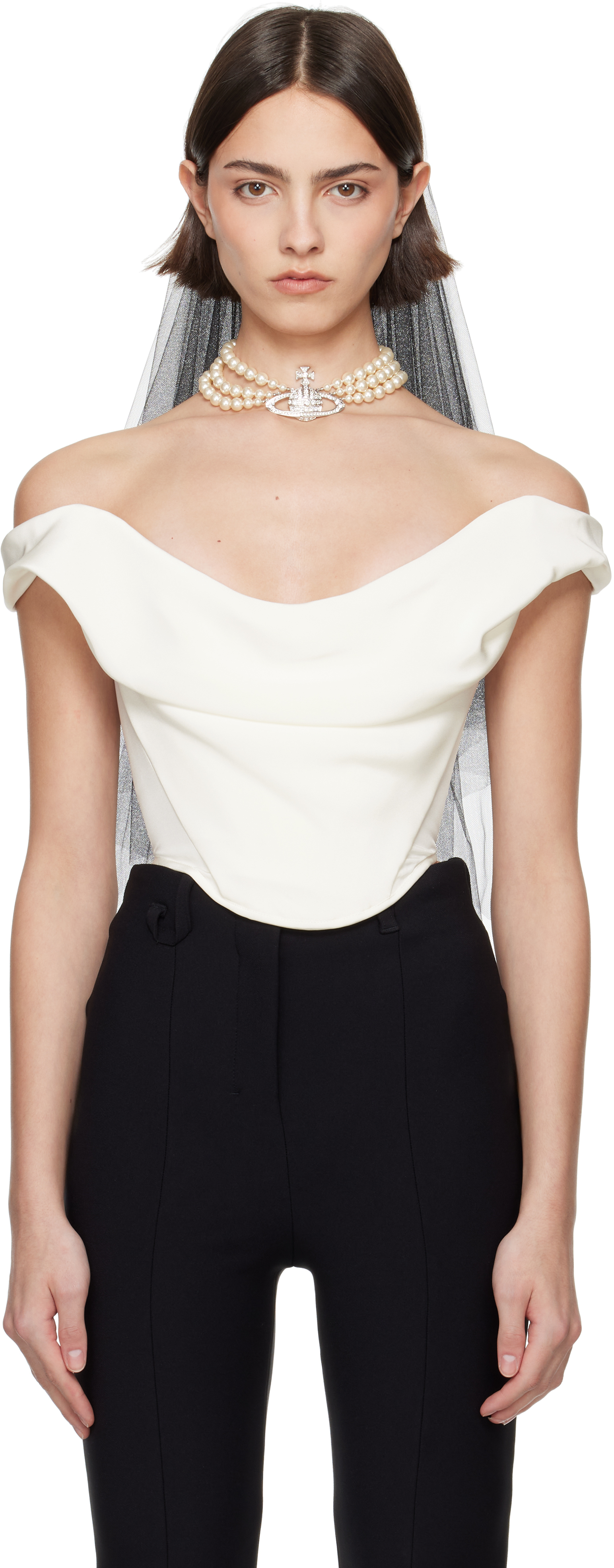 Vivienne Westwood Ssense Bridal Capsule Silk Cady Comet Corset In A403 Opaline