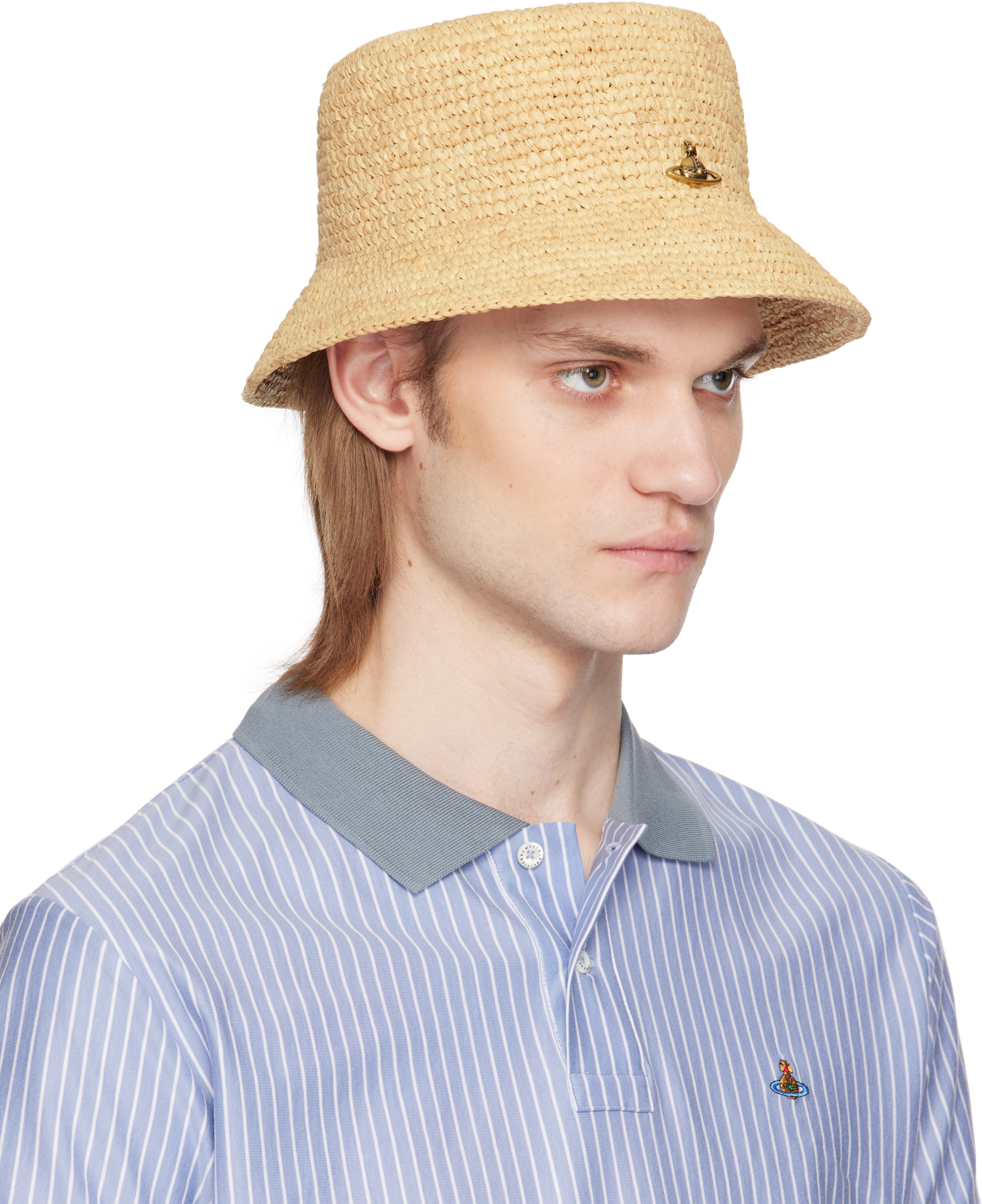 Vivienne Westwood Beige Raffia Bucket Hat In Ss25-b401