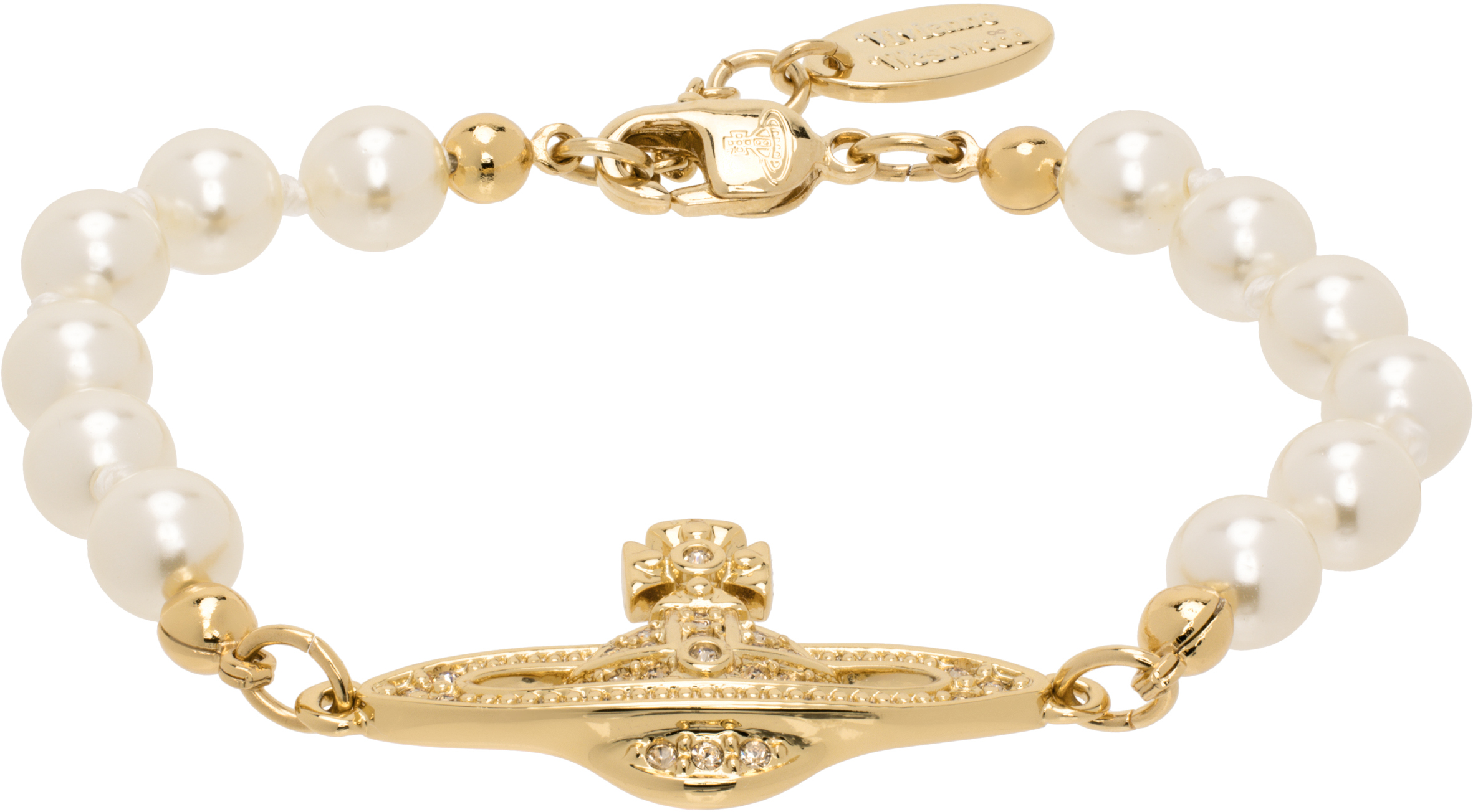 ◆Vivienne Westwood◆ Min Bas Relief faux pearl ブレスレット Vivienne Westwood: Gold Mini Bas Relief Faux-Pearl Bracelet