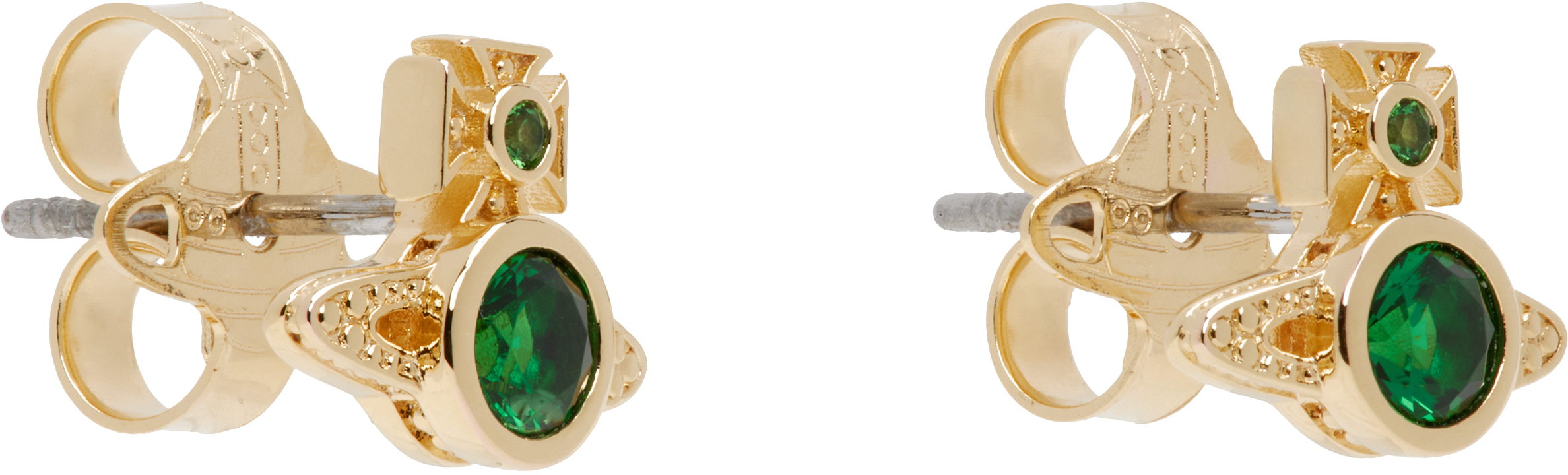 Vivienne Westwood Gold & Green London Orb Earrings In Ss25-r245