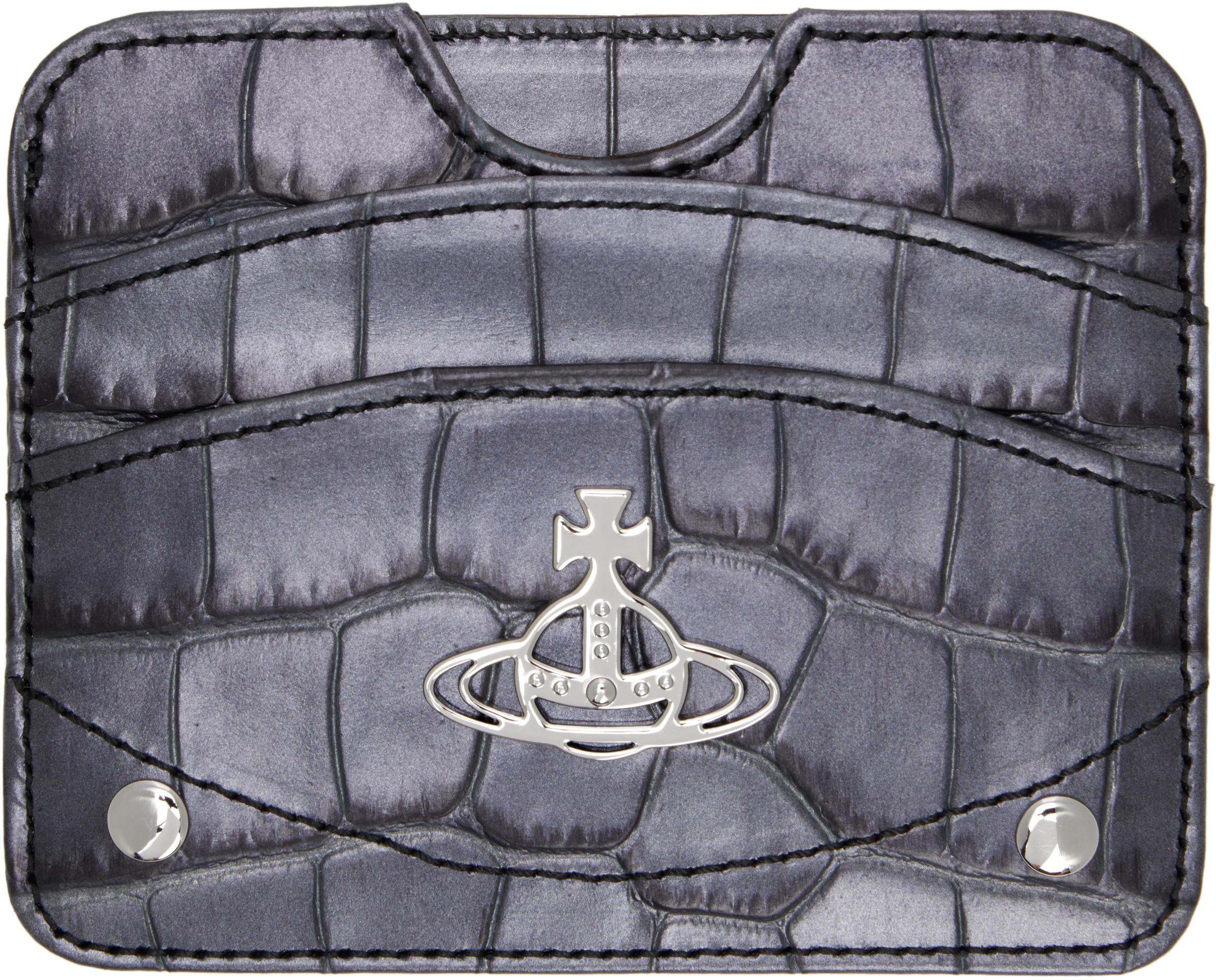 Gunmetal Half Moon Flat Card Holder by Vivienne Westwood on Sale