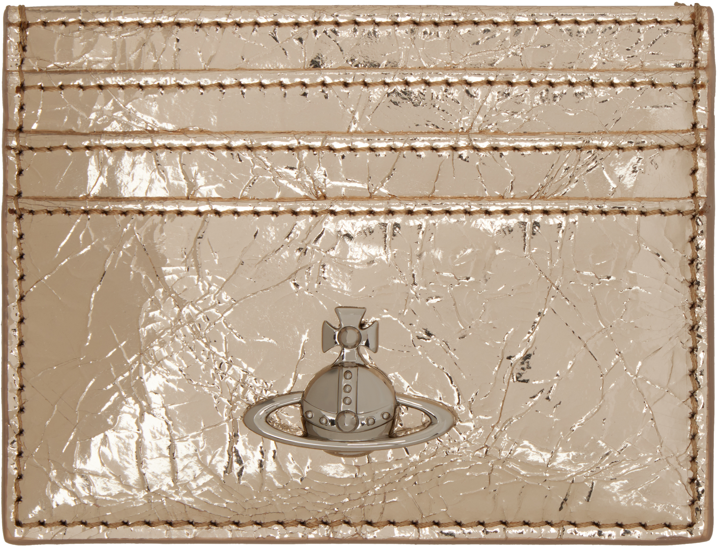 ★Vivienne Westwood★メタリッククリンクルフラップ カード入れ Vivienne Westwoodのゴールド フラット メタリック クリンクル