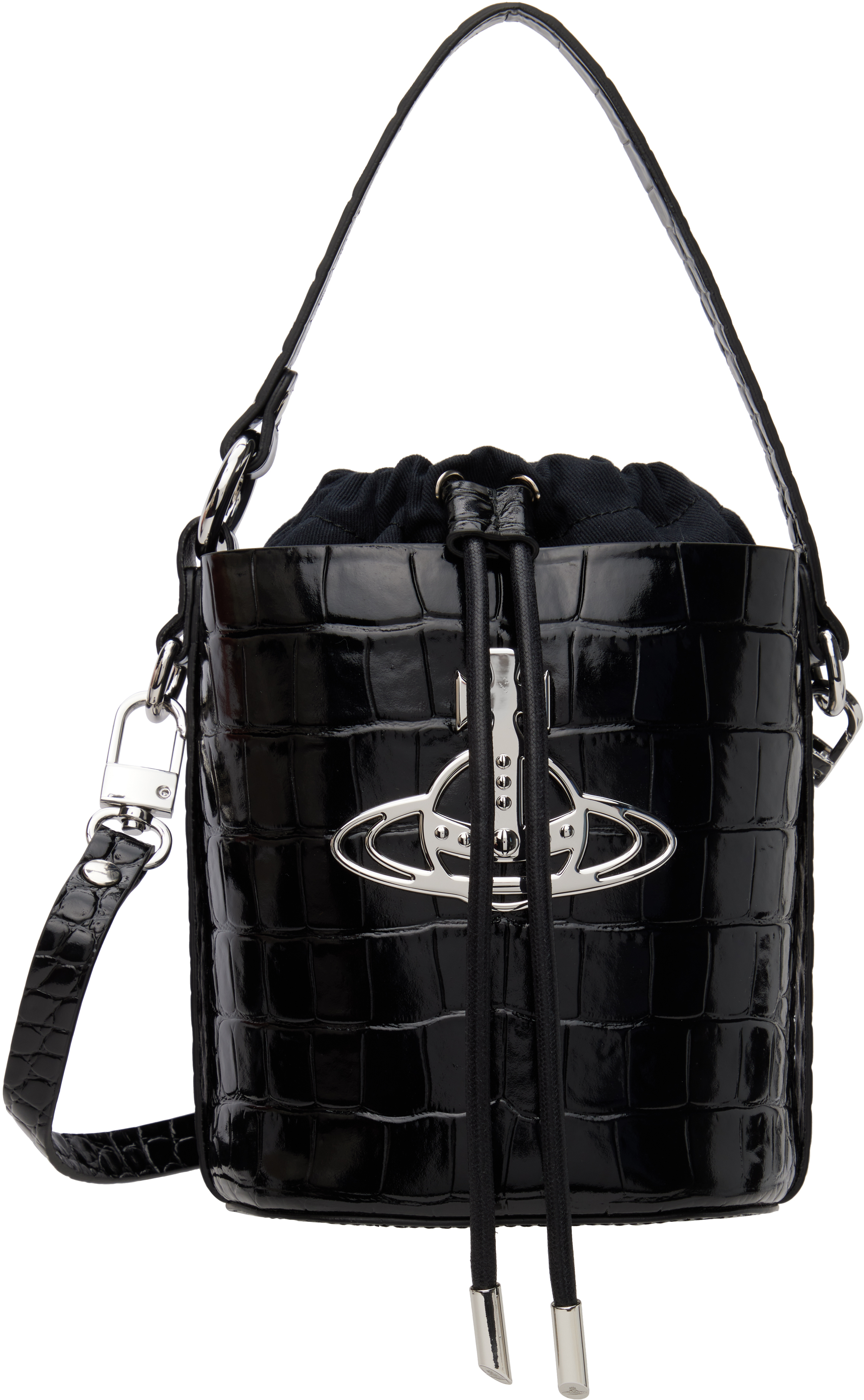Black Daisy Drawstring Bucket Bag by Vivienne Westwood on Sale