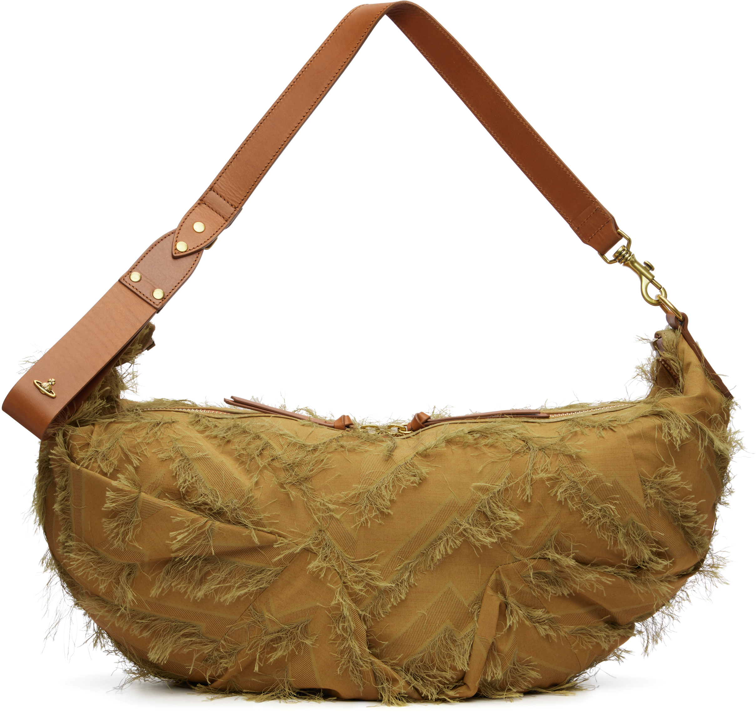 Brown Fringes Fil Coupe' Agnes Large Shoulder Bag