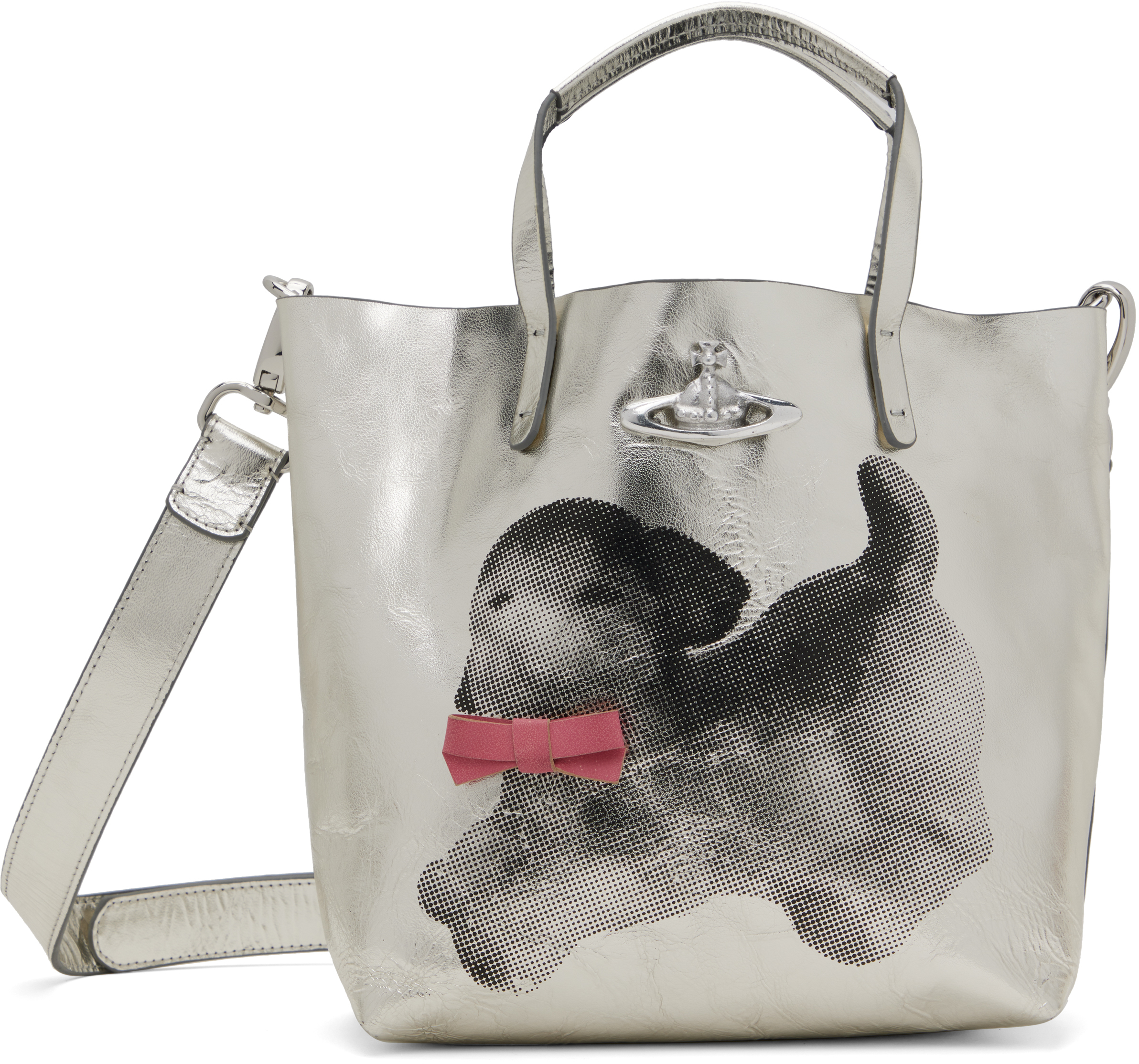 ★Vivienne Westwood★ True Frame Pulse Tote Bag Silver 4B010 Silver Small Studio Shopper Tote by Vivienne Westwood on Sale
