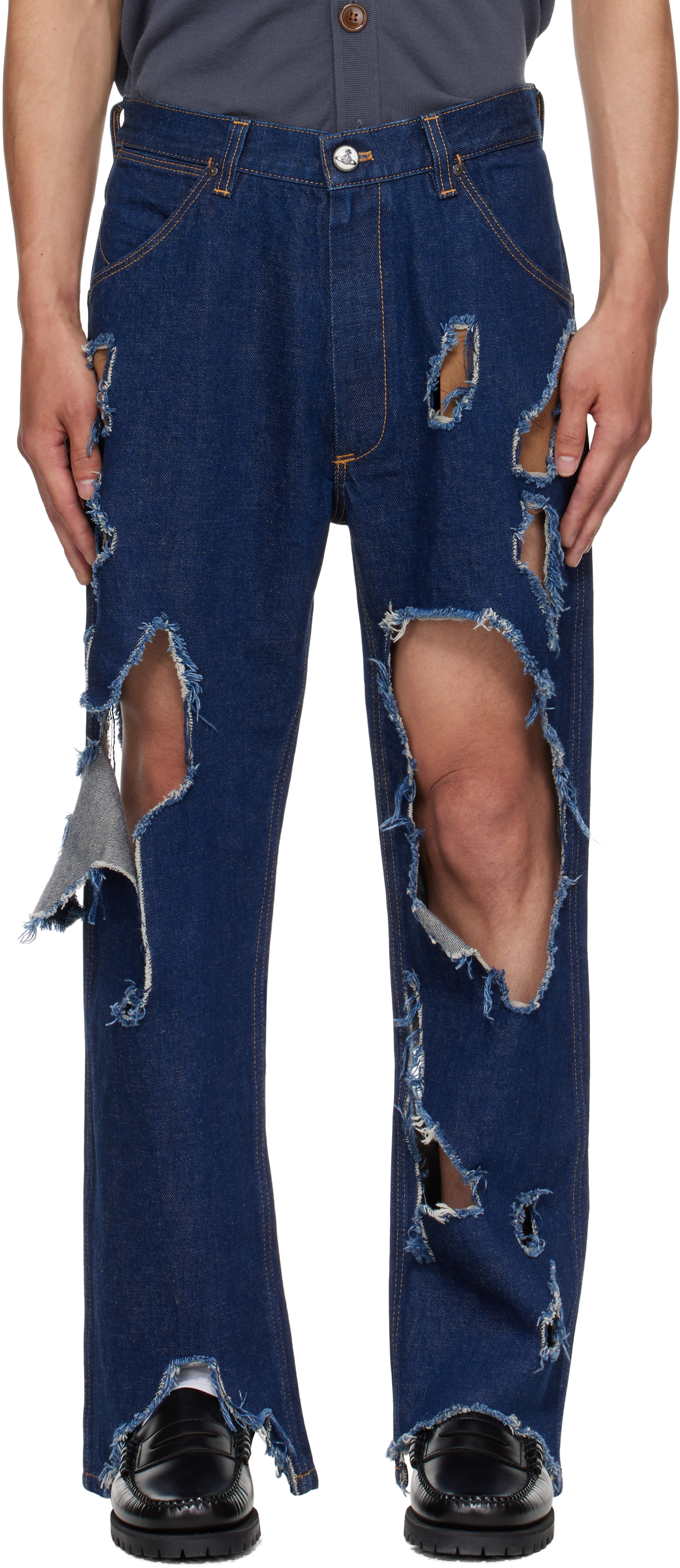 Blue Distressed Ranch Jeans