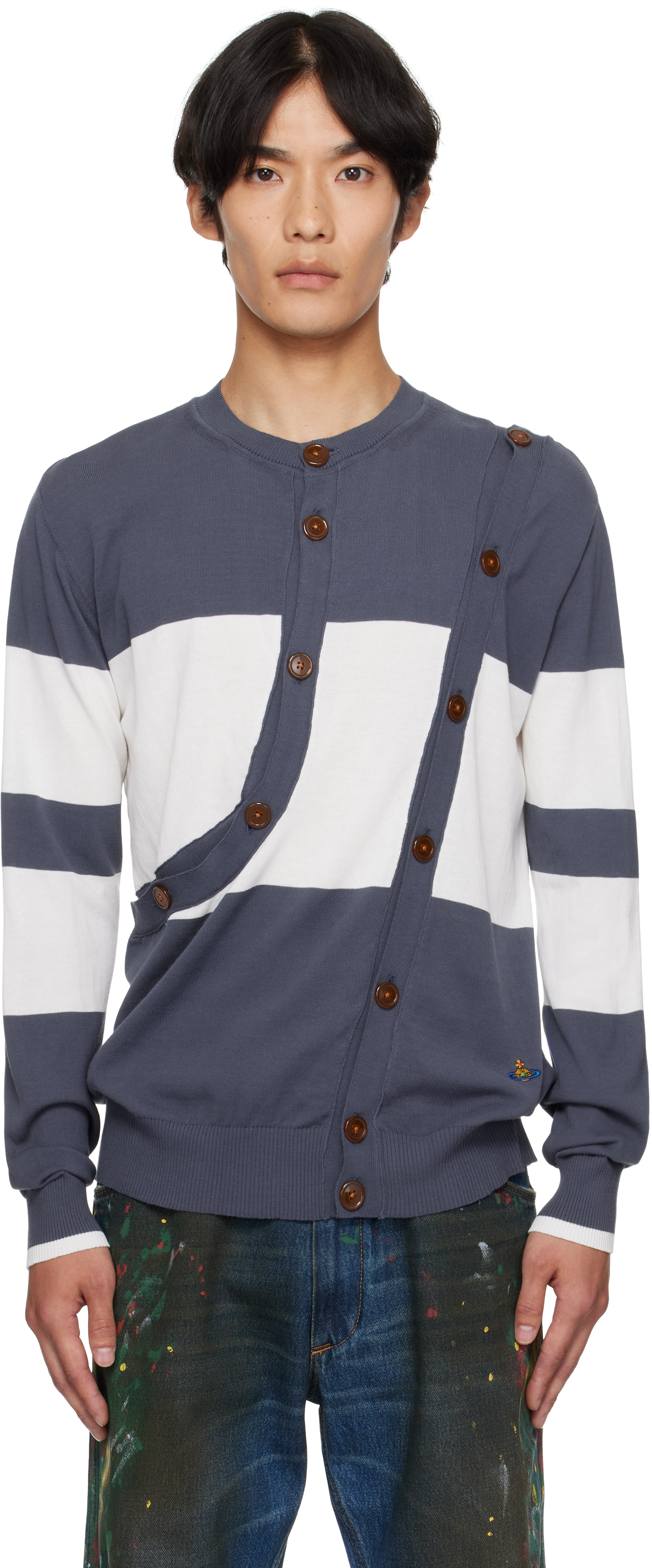 White & Navy Ollie Cardigan