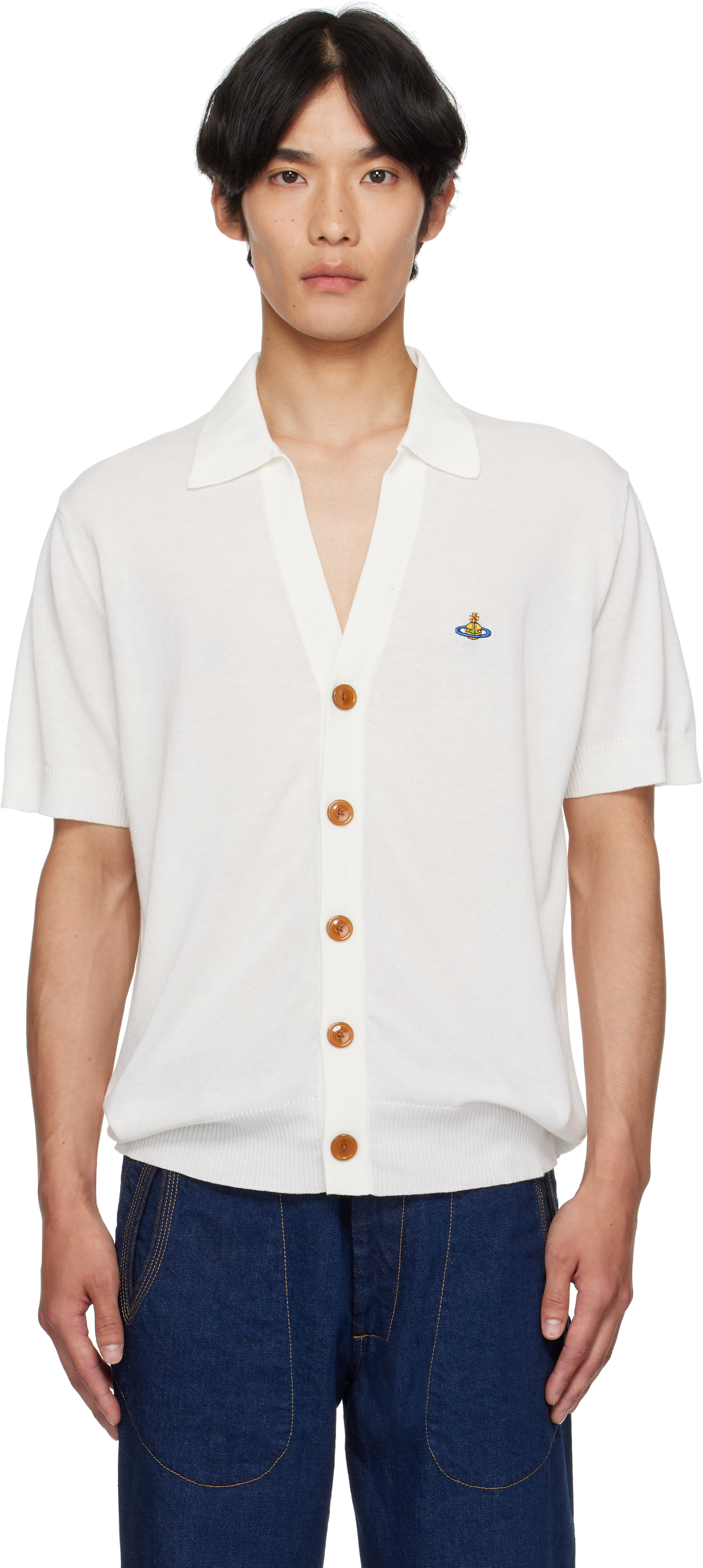 Blue Cotton Polo Cardigan