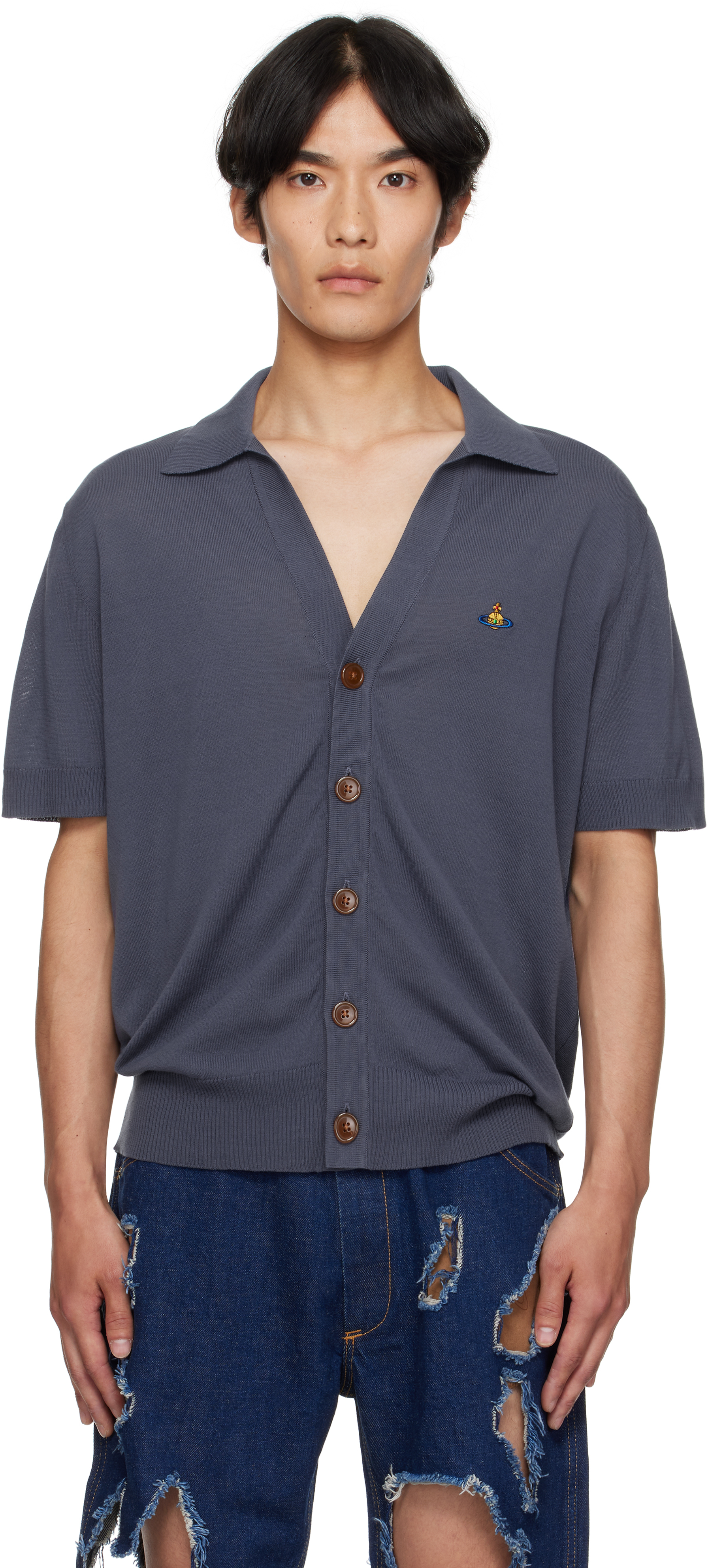 Blue Cotton Polo Cardigan