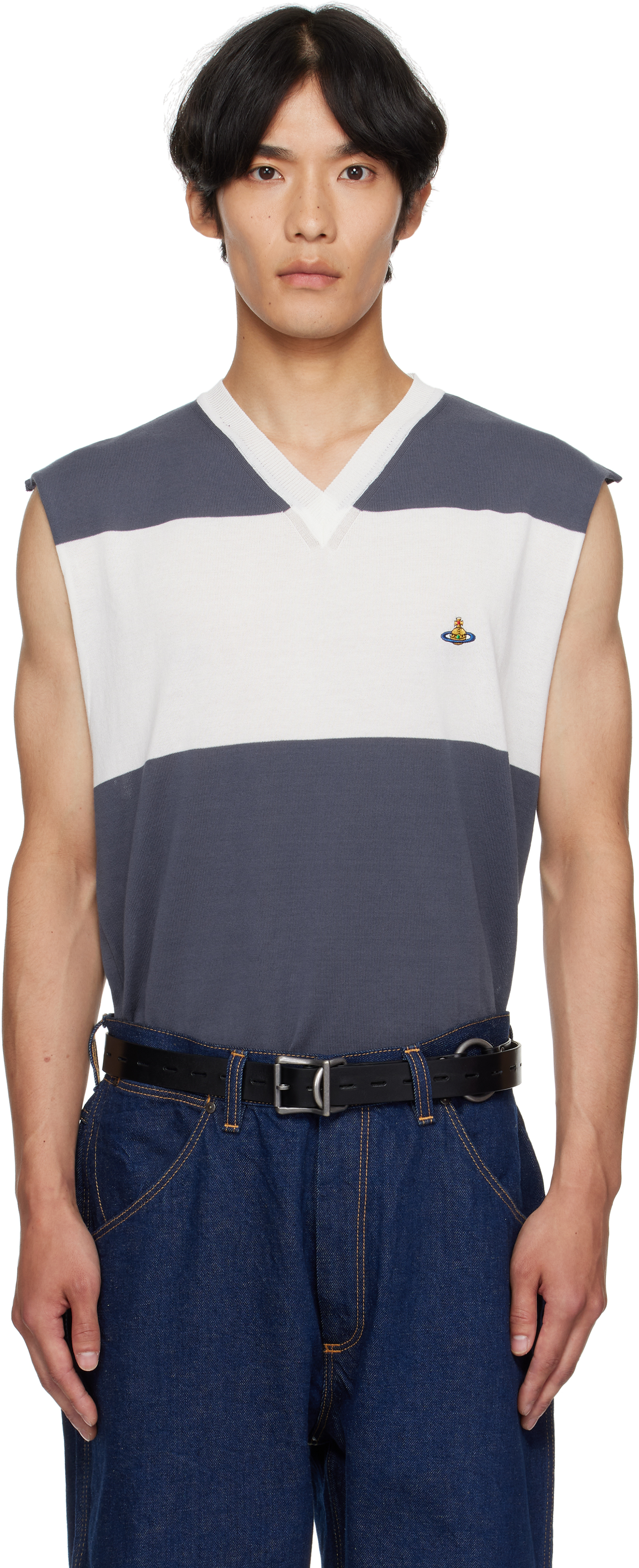 White & Blue Ollie Sweater Vest