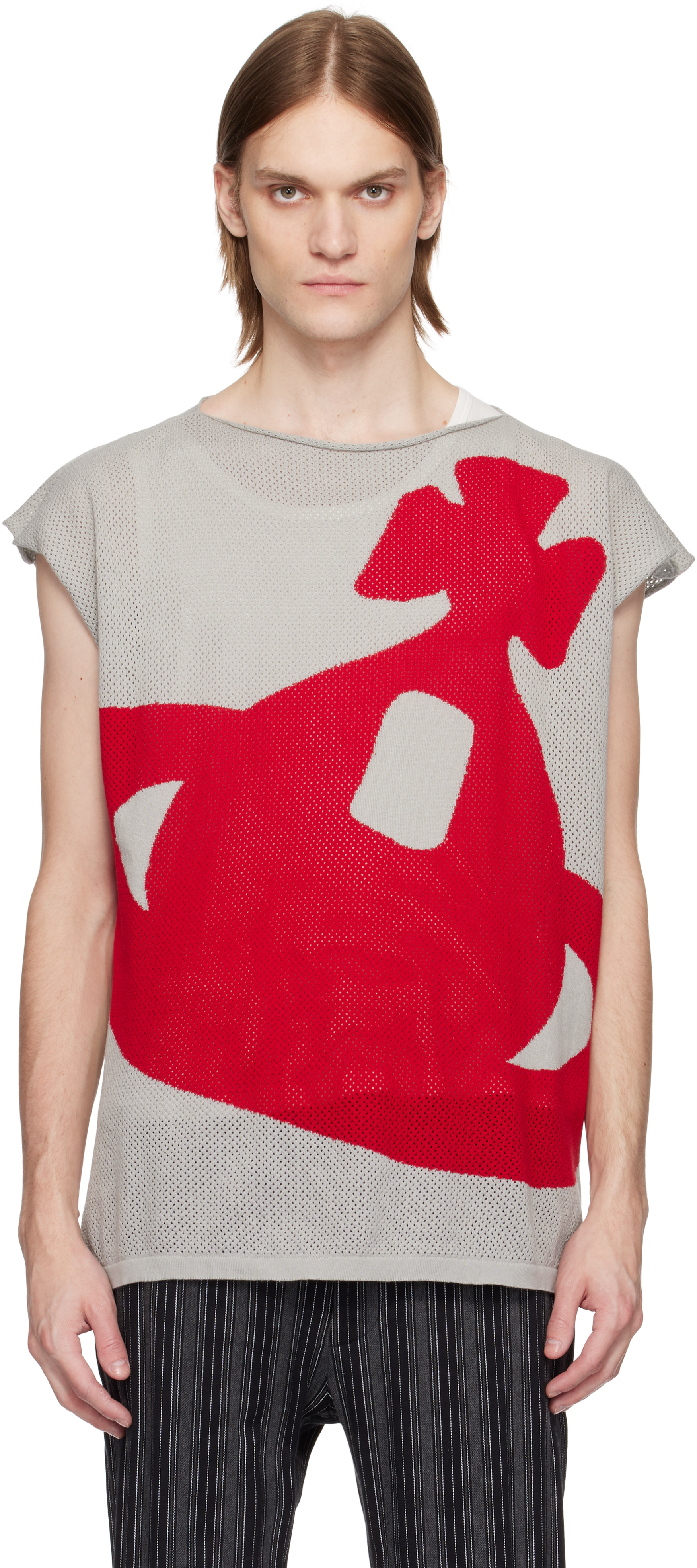 Vivienne Westwood: Gray Intarsia Pixel Orb Tank Top | SSENSE
