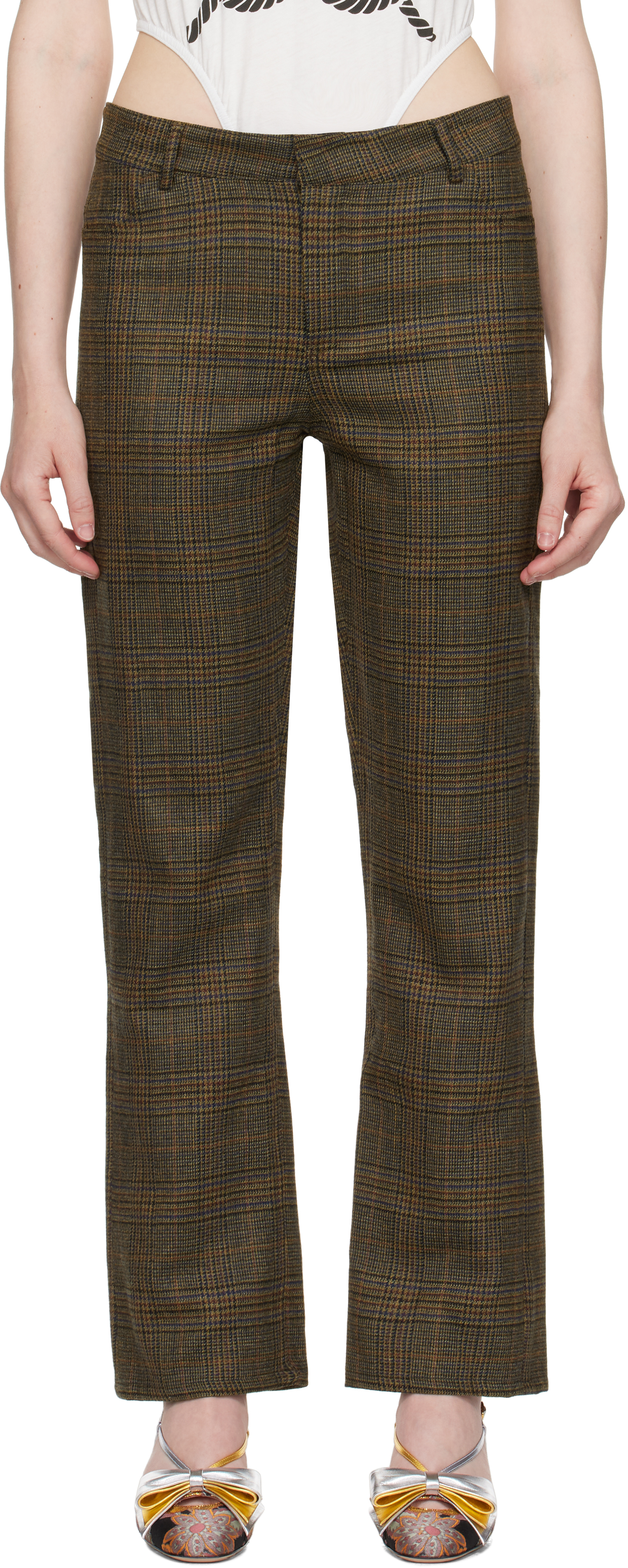 Shop Laura Andraschko Brown 'so 2010' Tweed Skinny Trousers In Beige Tartan