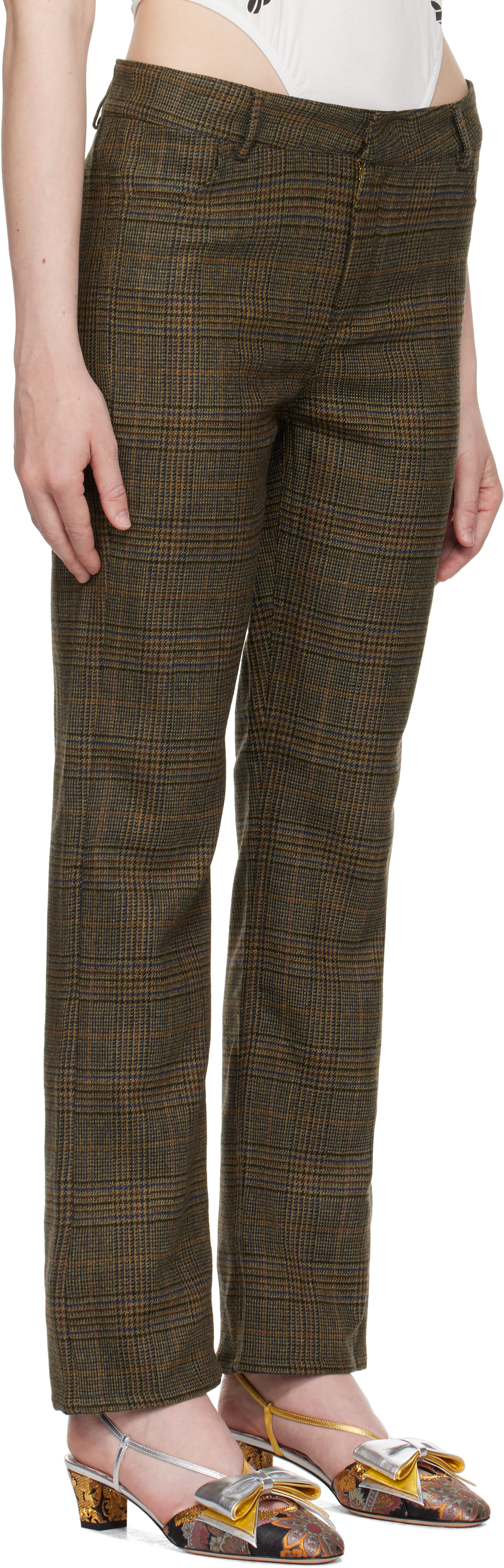 Shop Laura Andraschko Brown 'so 2010' Tweed Skinny Trousers In Beige Tartan