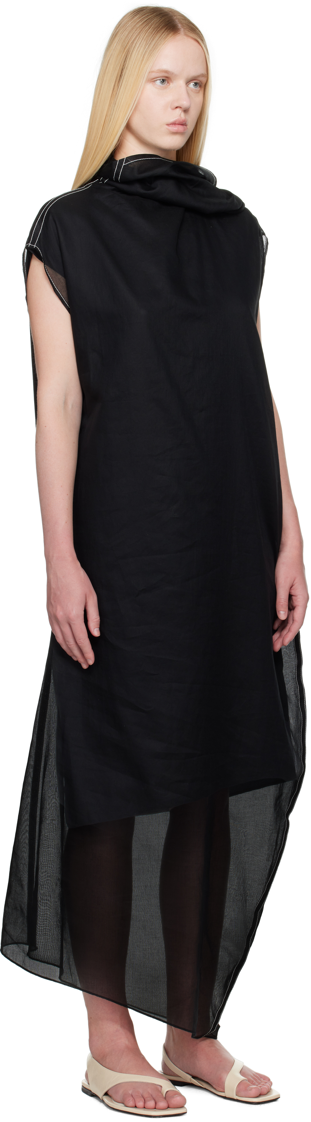 CARVEN BLACK SHEER SCARF ORGANDIE MAXI DRESS