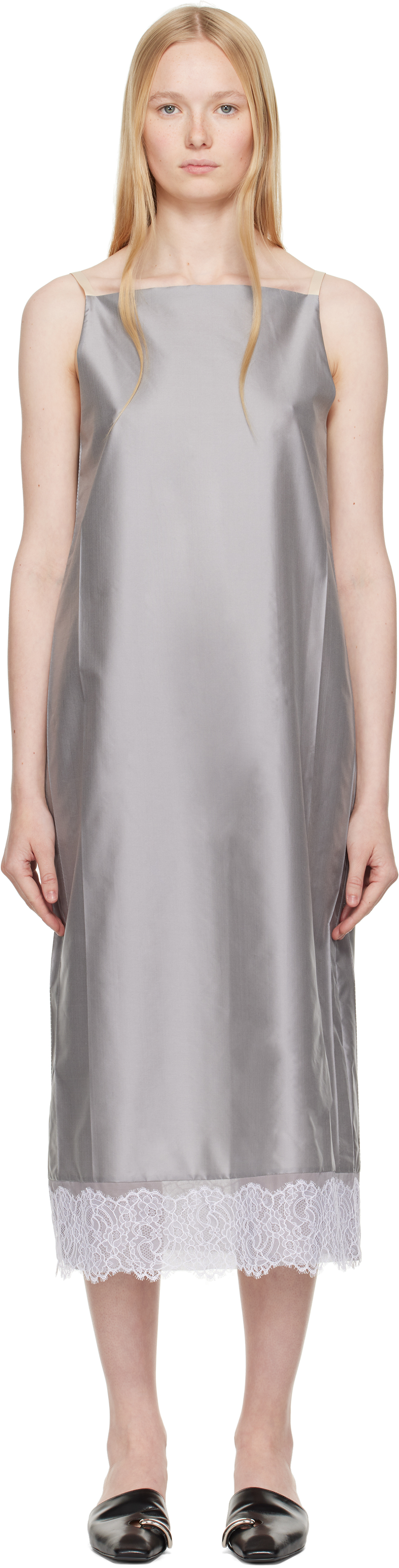 Carven Grey Pressed Silk Slip Midi Dress