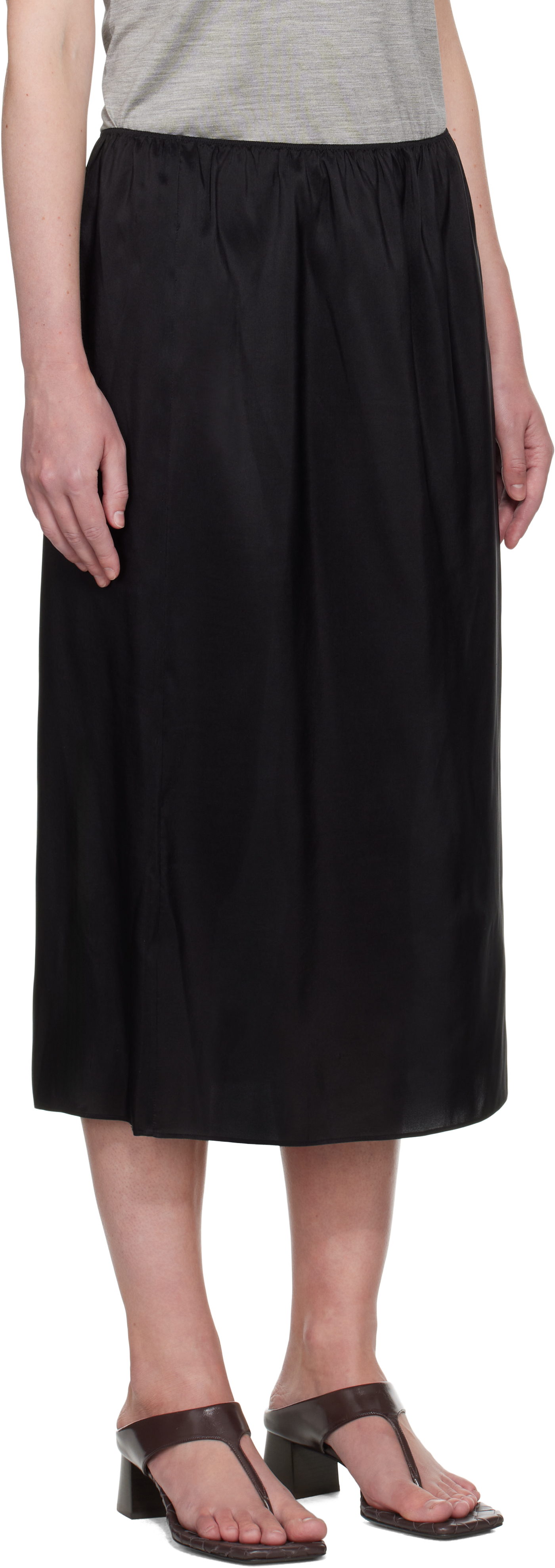 CARVEN BLACK PULL-ON SILK TOILE MIDI SKIRT