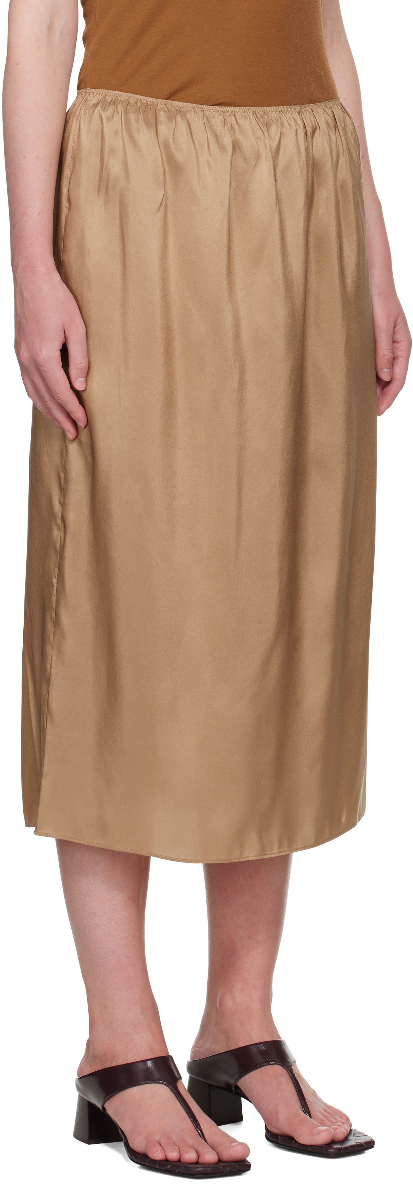 CARVEN BEIGE PULL-ON SILK TOILE MIDI SKIRT