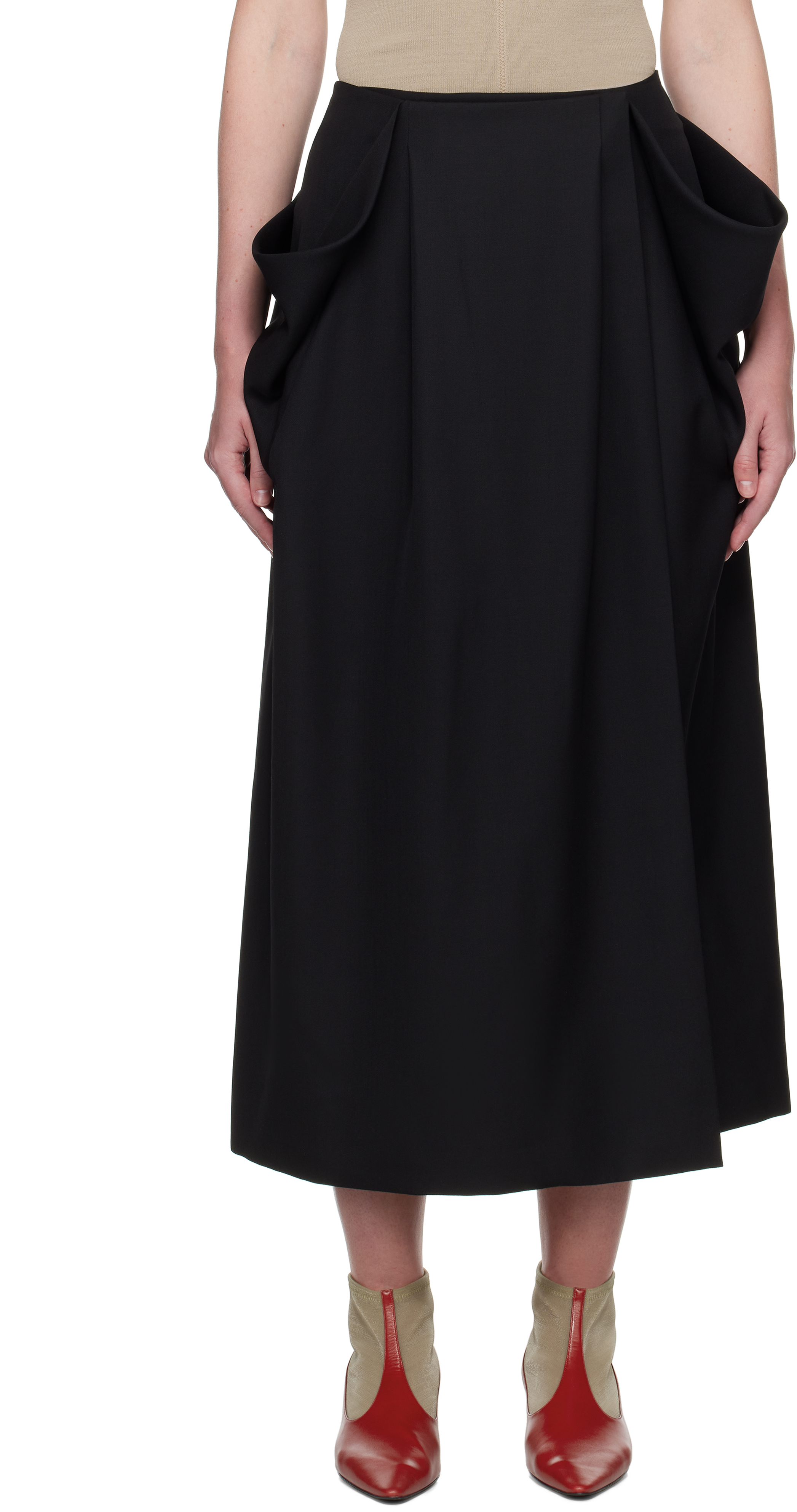 CARVEN BLACK WRAP GRAIN DE POUDRE MIDI SKIRT