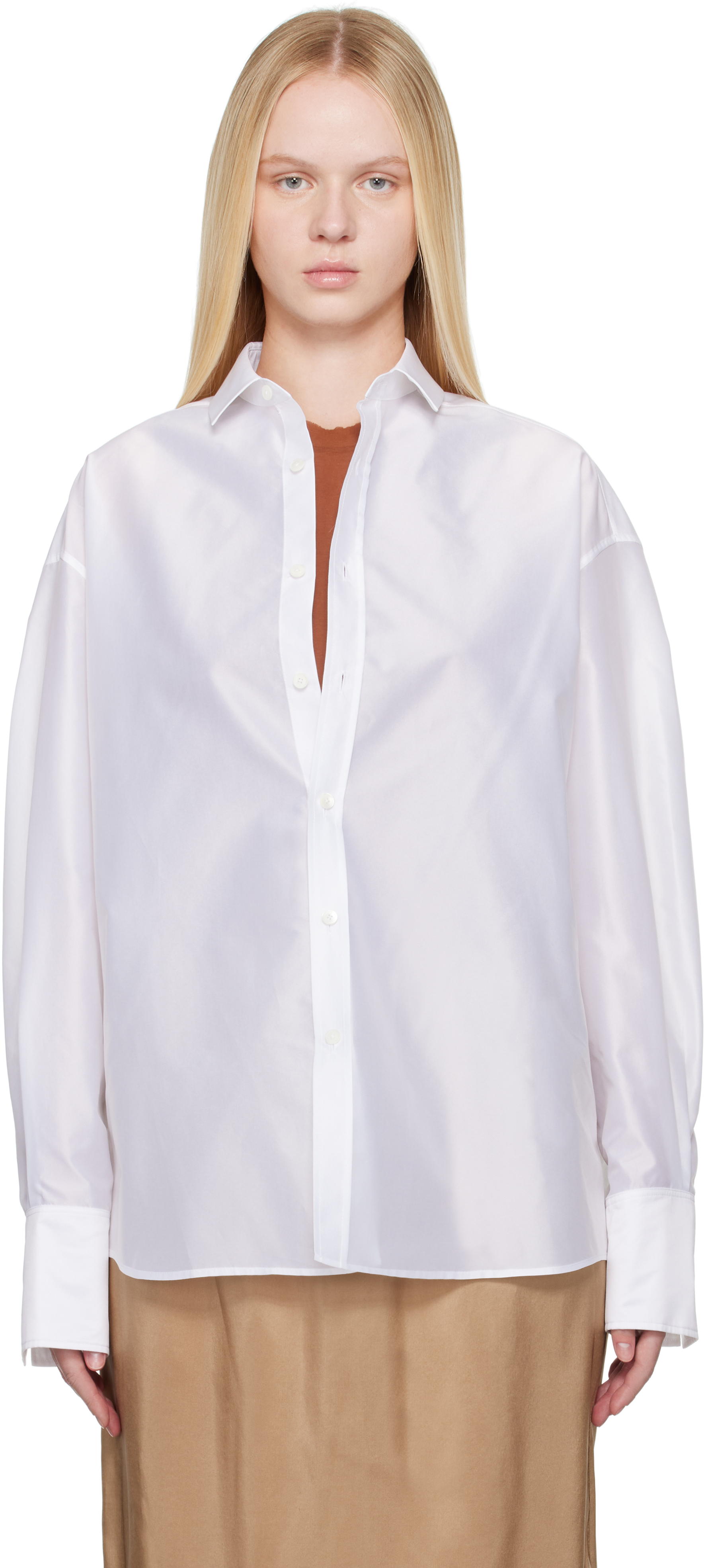 CARVEN WHITE SHEER TAFFETA SHIRT 