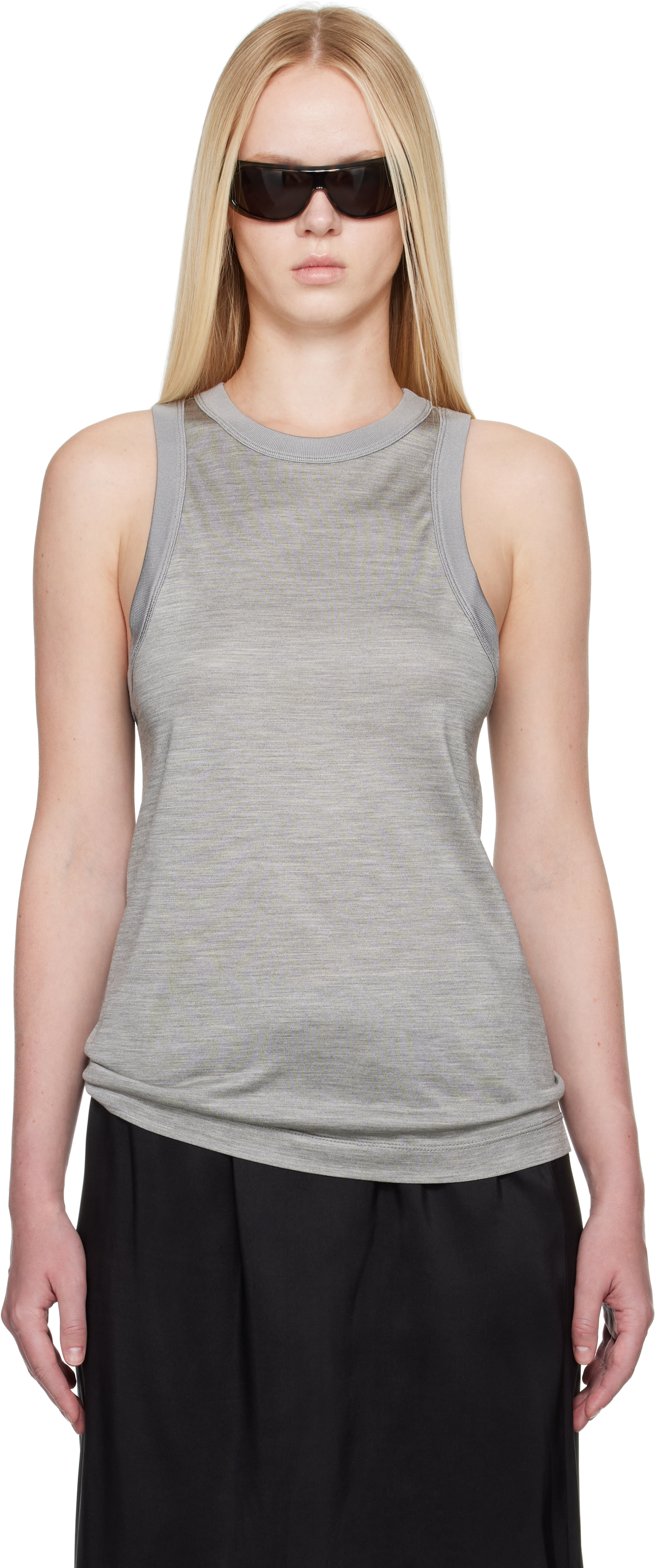 Carven Gray Silk Jersey Tank Top In Heather Grey