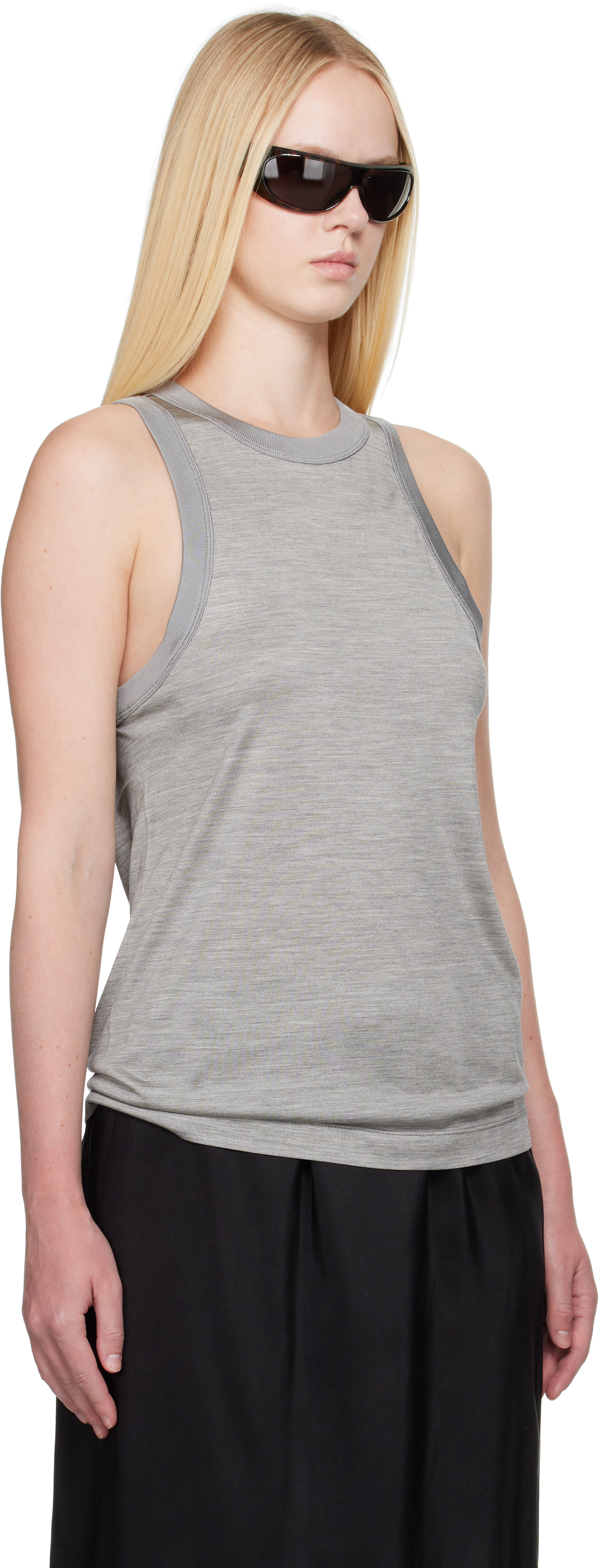 Carven Gray Silk Jersey Tank Top In Heather Grey