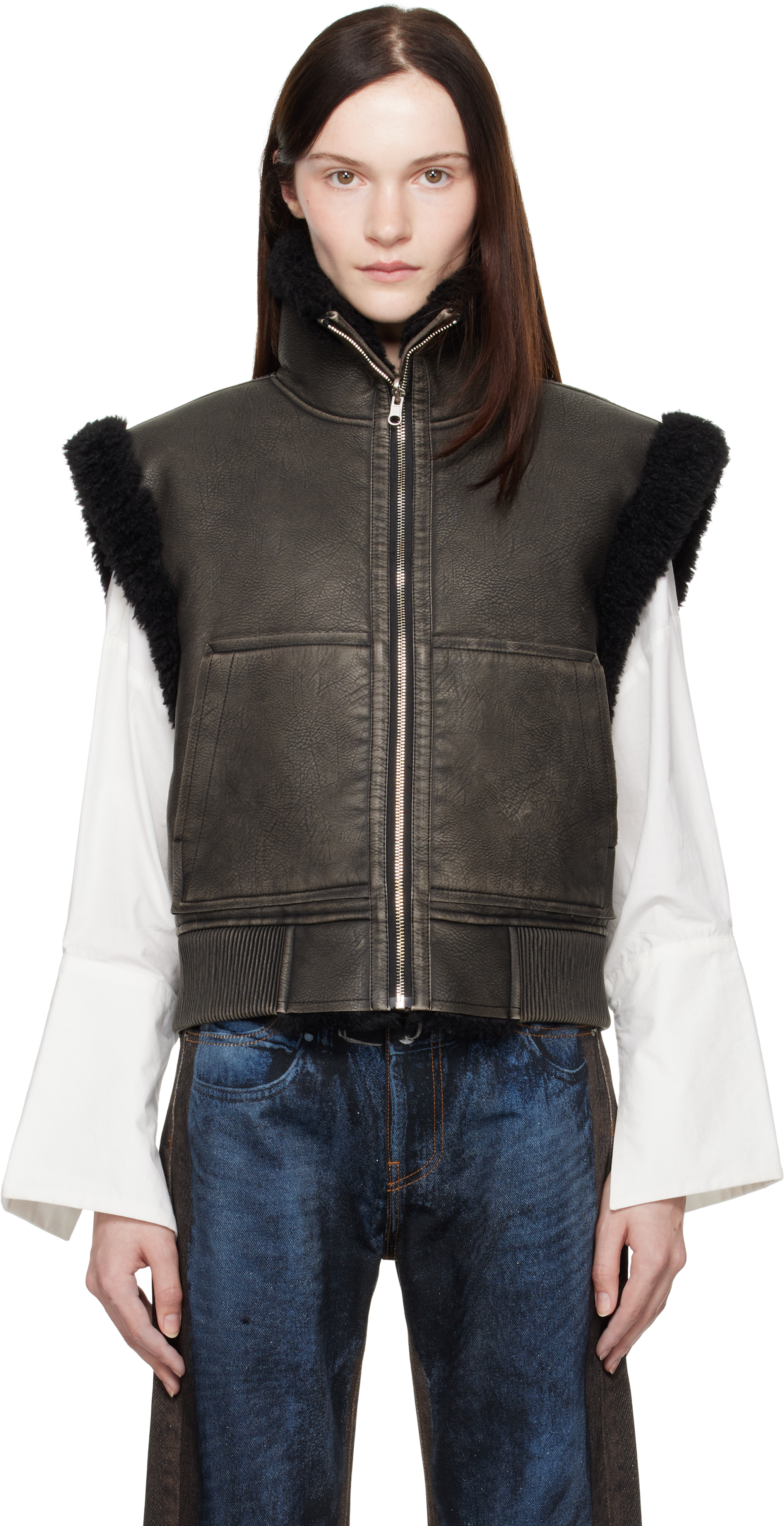 Black Andi Reversible Faux-Leather Vest