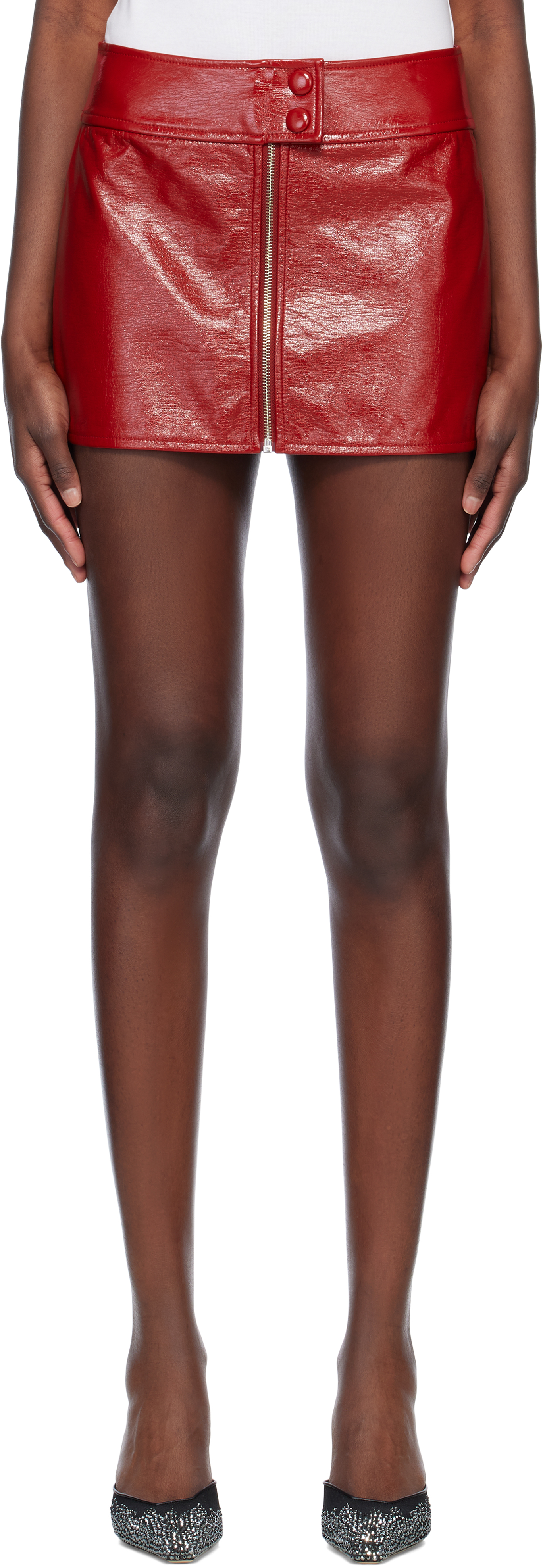 Shop Stand Studio Red Tara Faux-leather Miniskirt In 25220 Watermelon