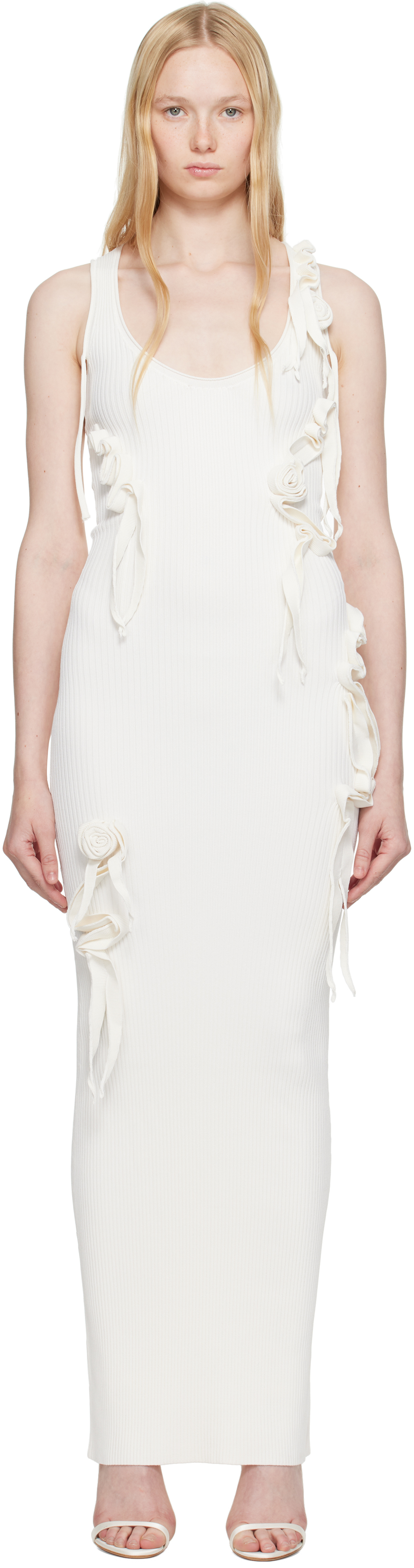 White Knitted Ribbon Long Tank Maxi Dress
