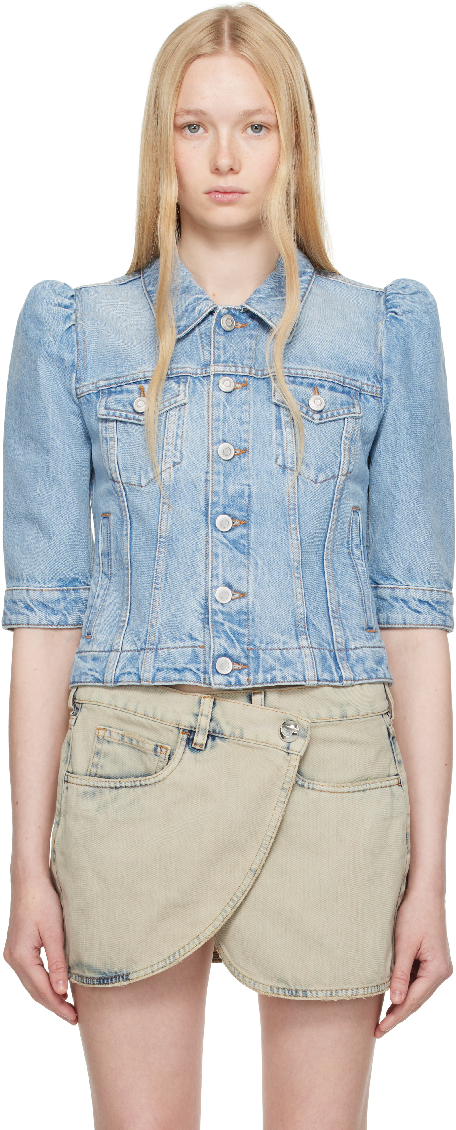 Blue Slim-Fit Cropped Denim Jacket