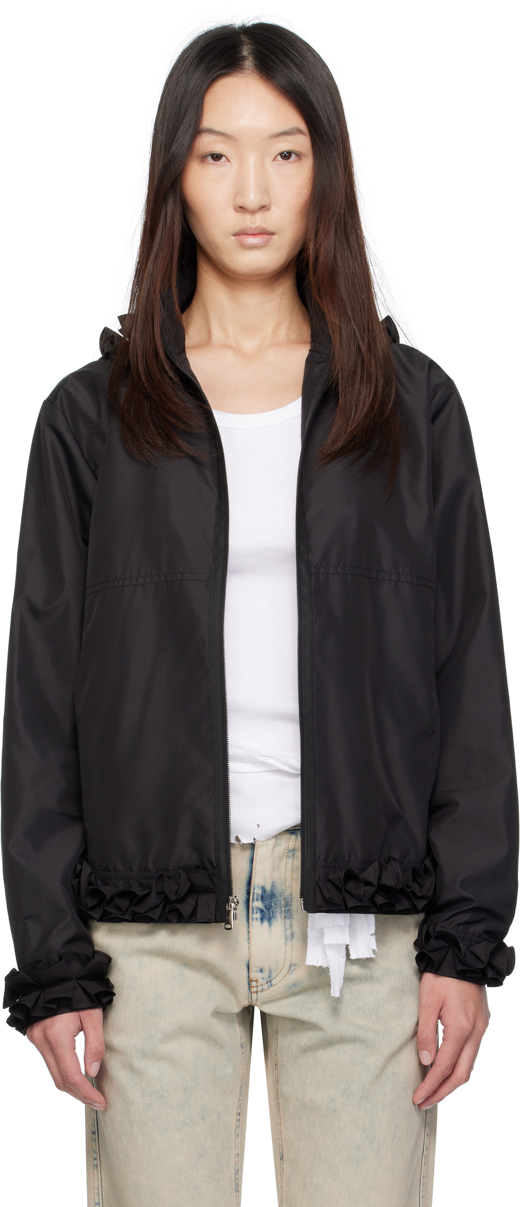 Black Pleated Ribbon Jacket