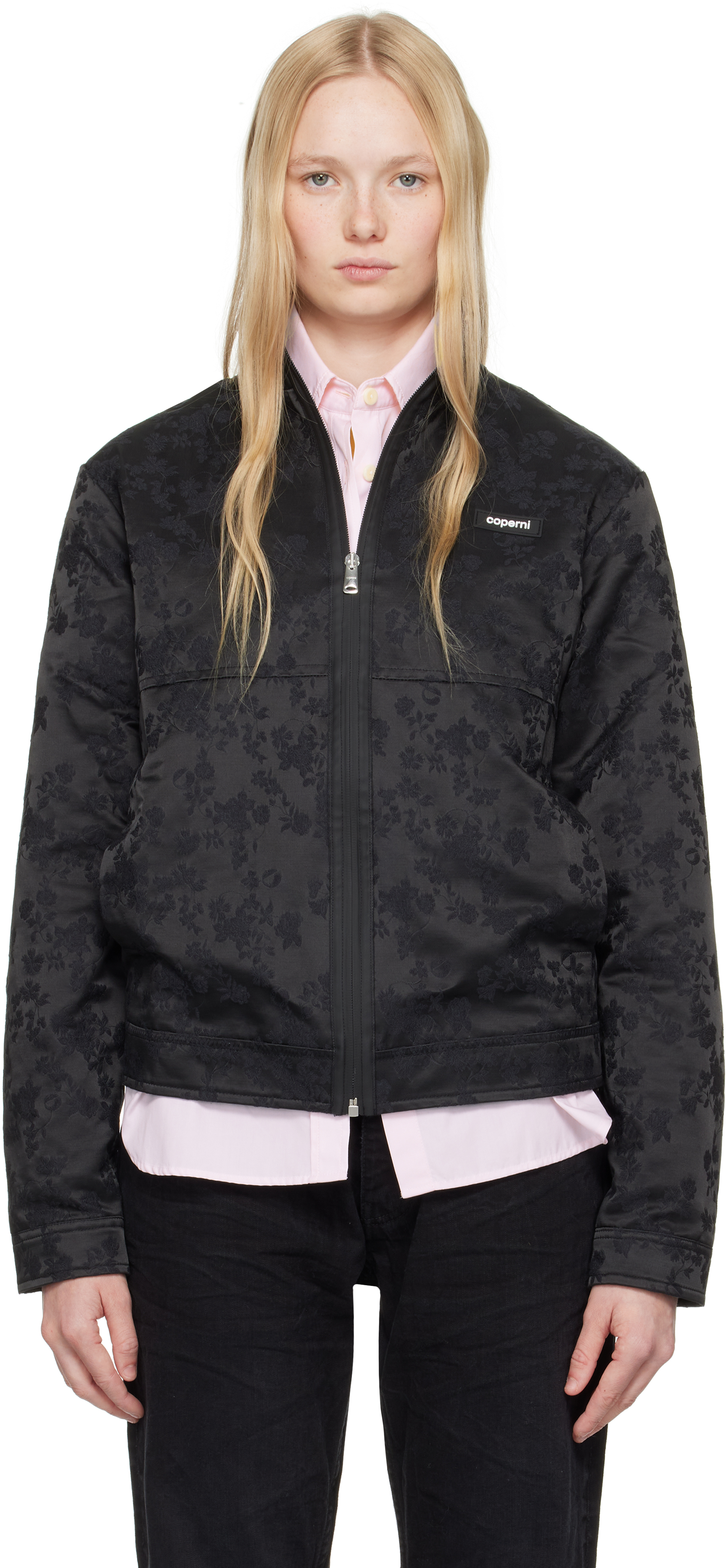 Black Jacquard Zipped Jacket