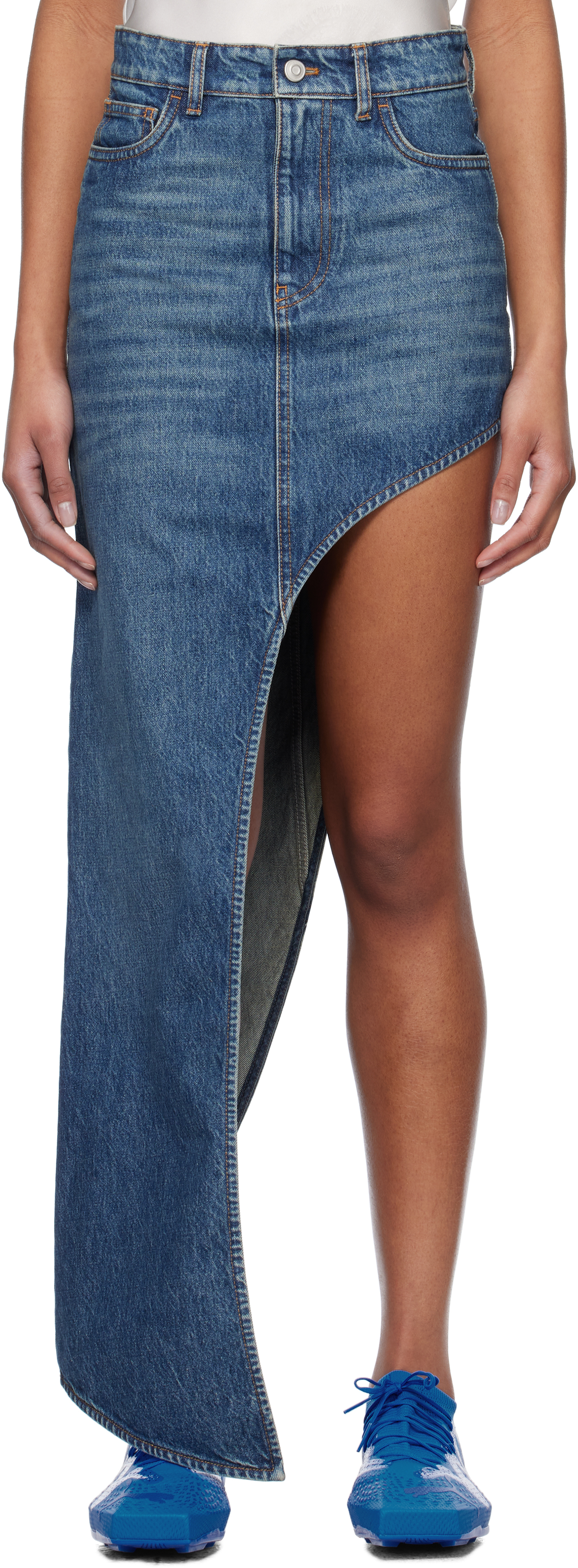 スカート COPERNI Woman Skirt Denim COPJ76F2014 BLU Coperni gathered-hem Denim Mini Skirt | Blue | FARFETCH