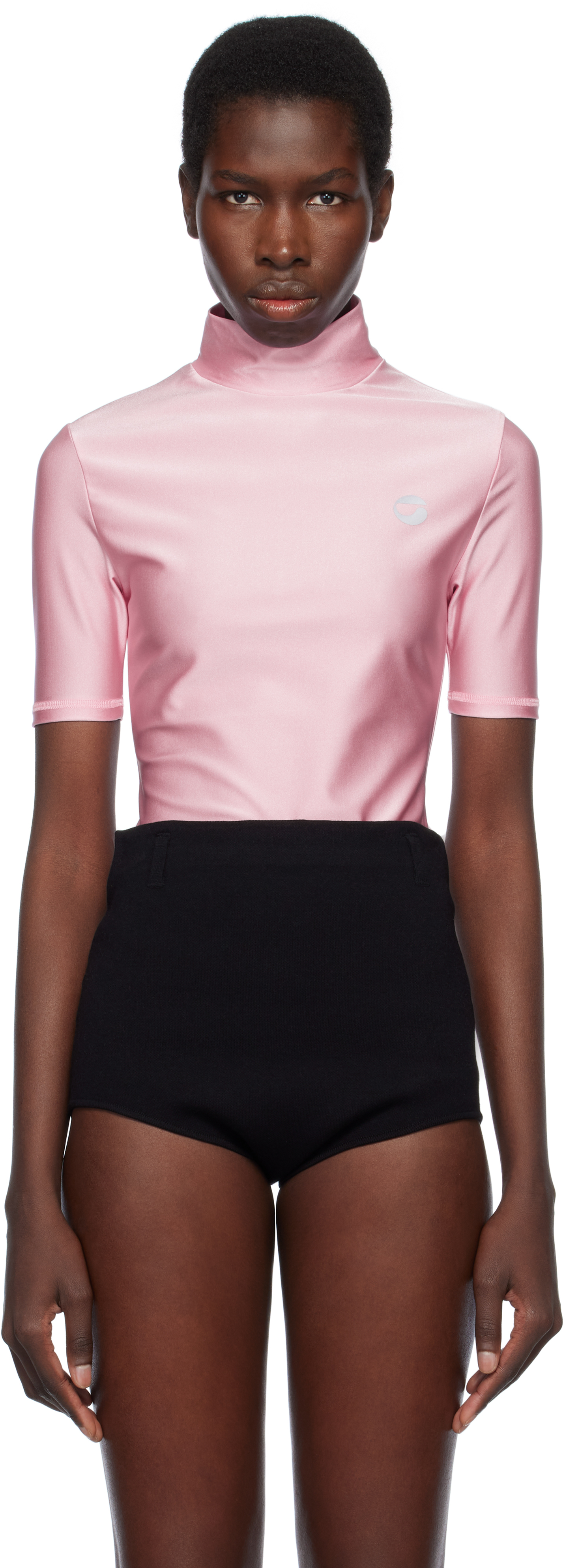 Pink High Neck Fitted Top